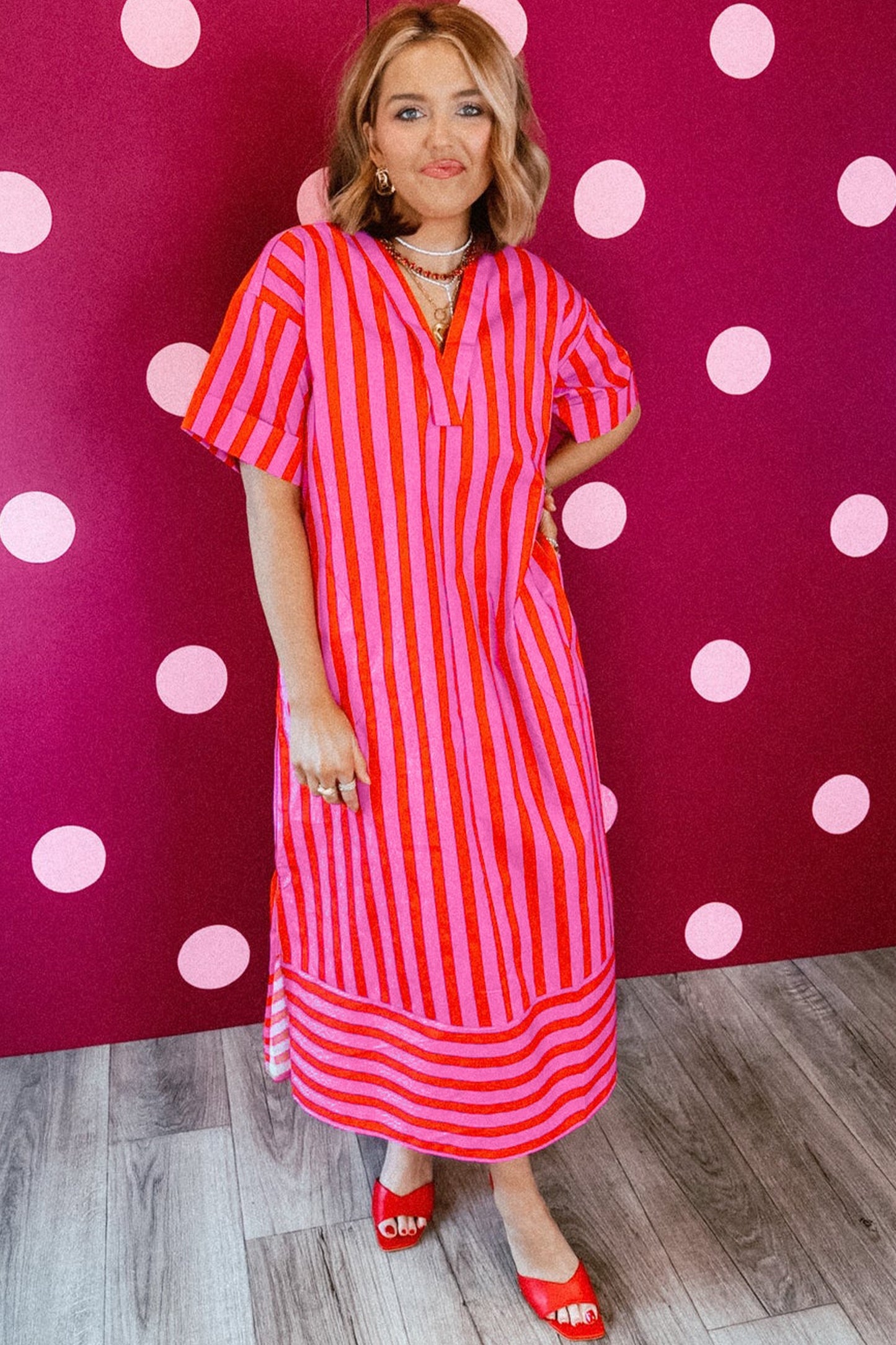 Red Stripe cuffed midi