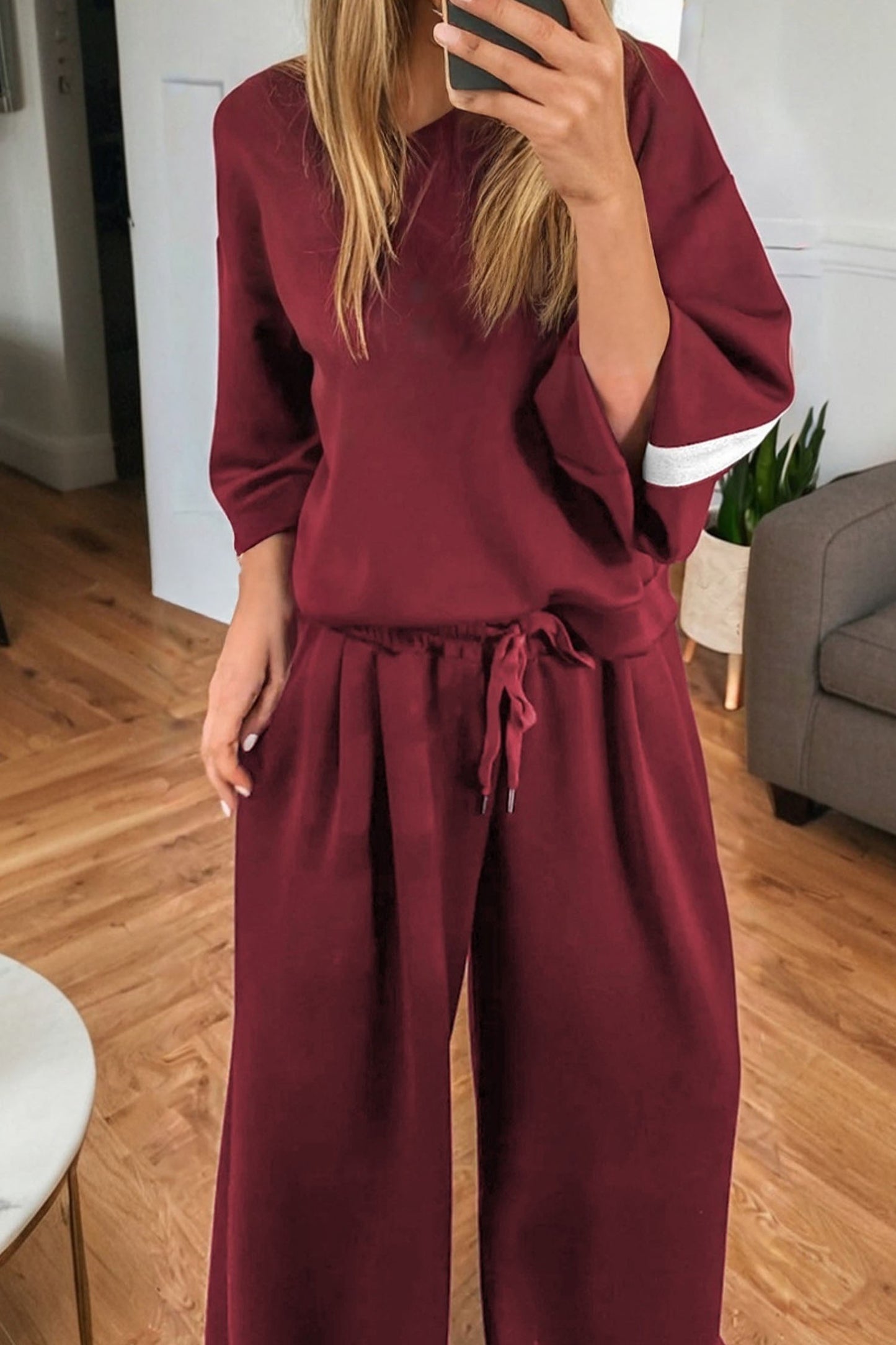 Burgundy Varsity pants set