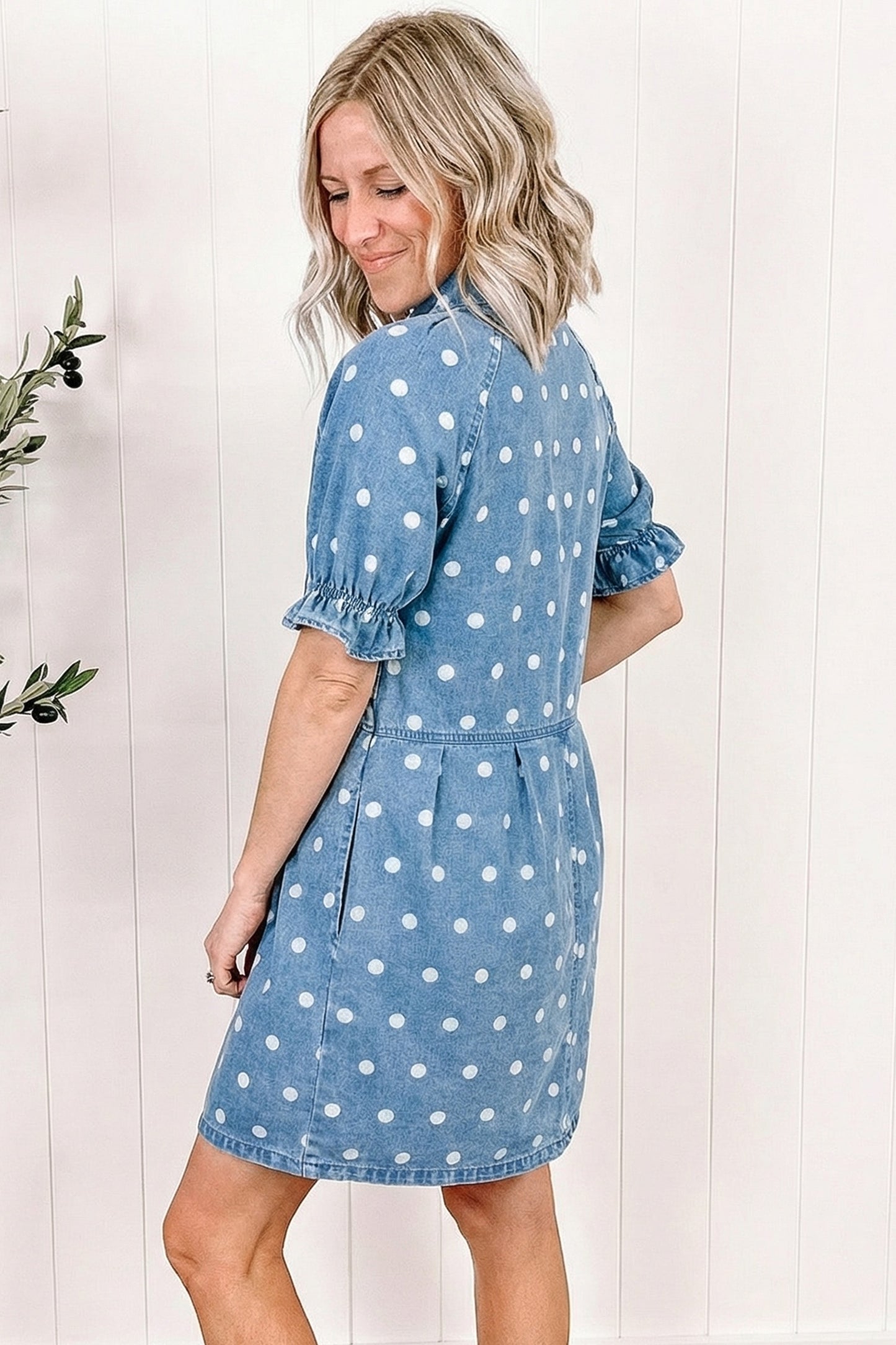 Denim Polka Dot Dress