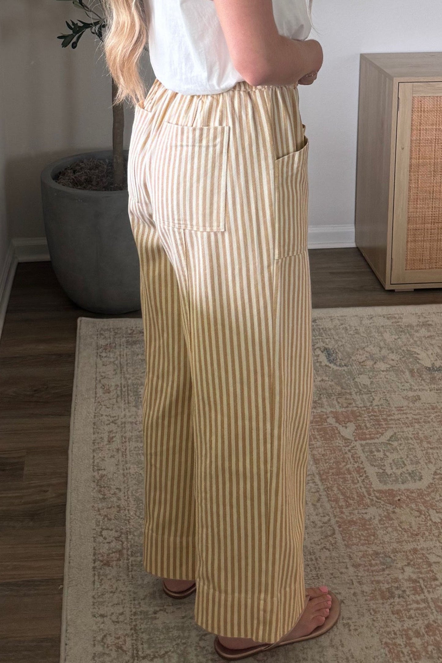 Apricot Strip ribbon tie pant