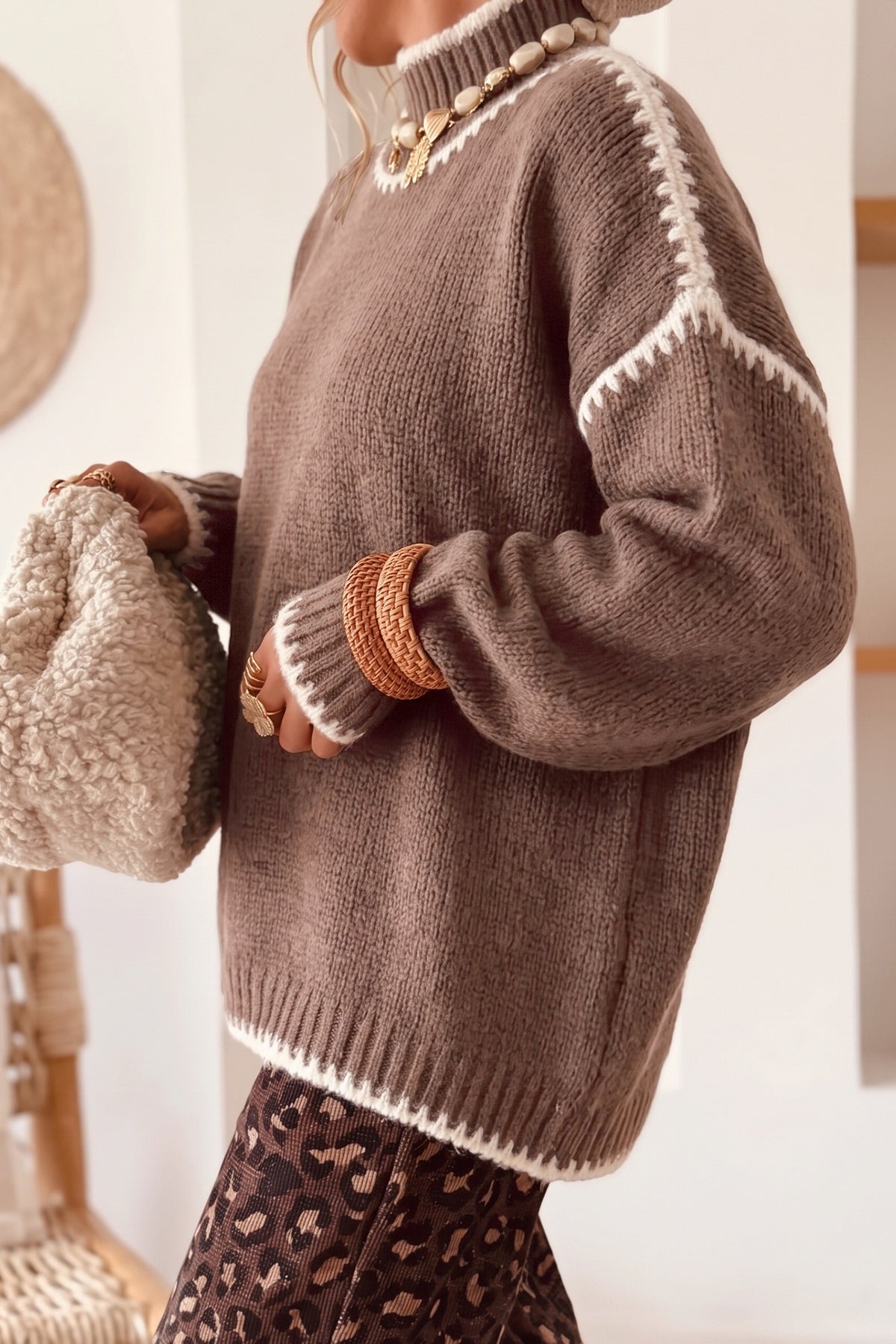Dark khaki drop shoulder sweater