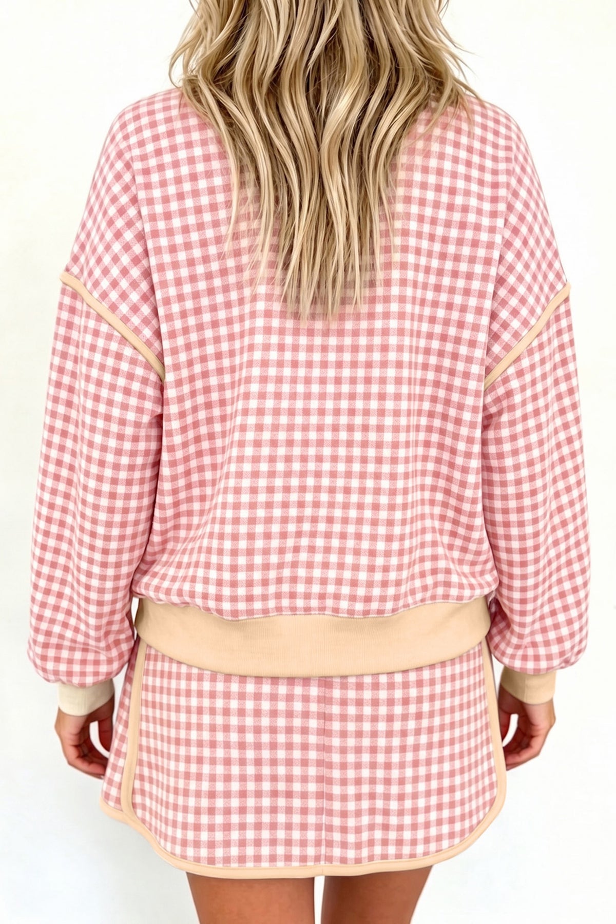 Pink gingham, oversized, pullover skort set