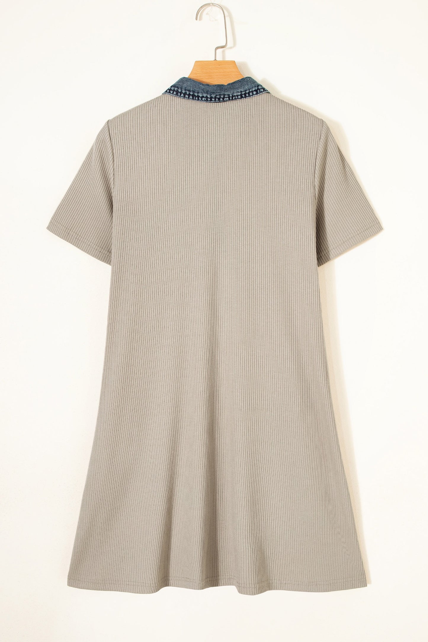 Beige Waffle Knit Denim Polo Tee Dress