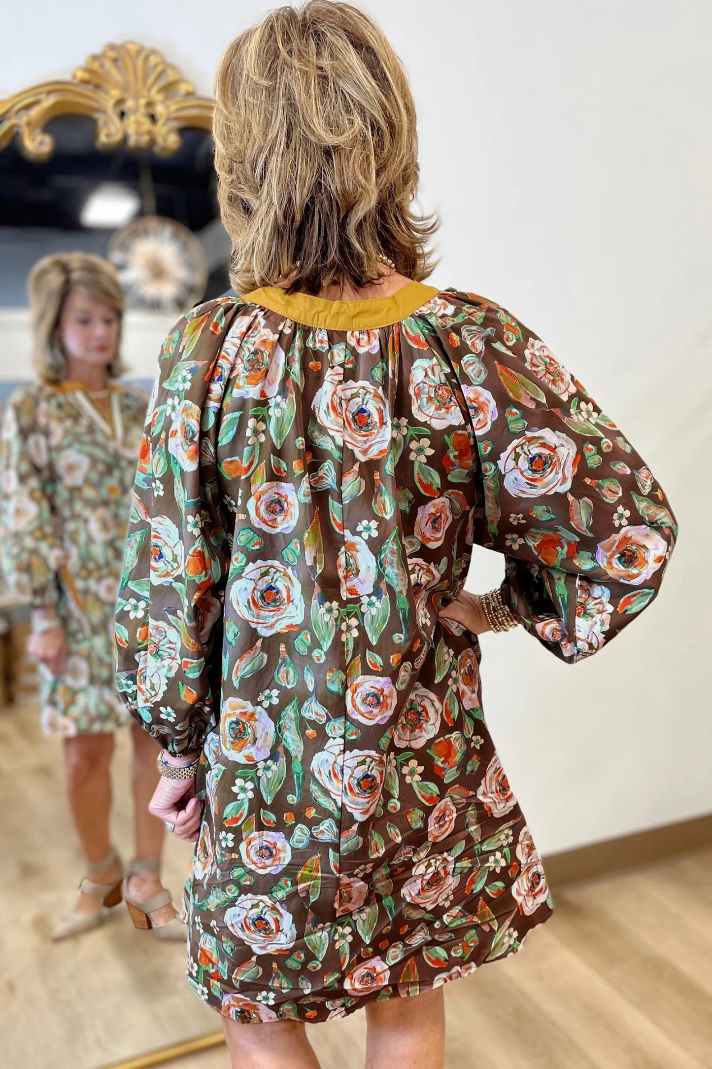 Brown Floral Print Dress