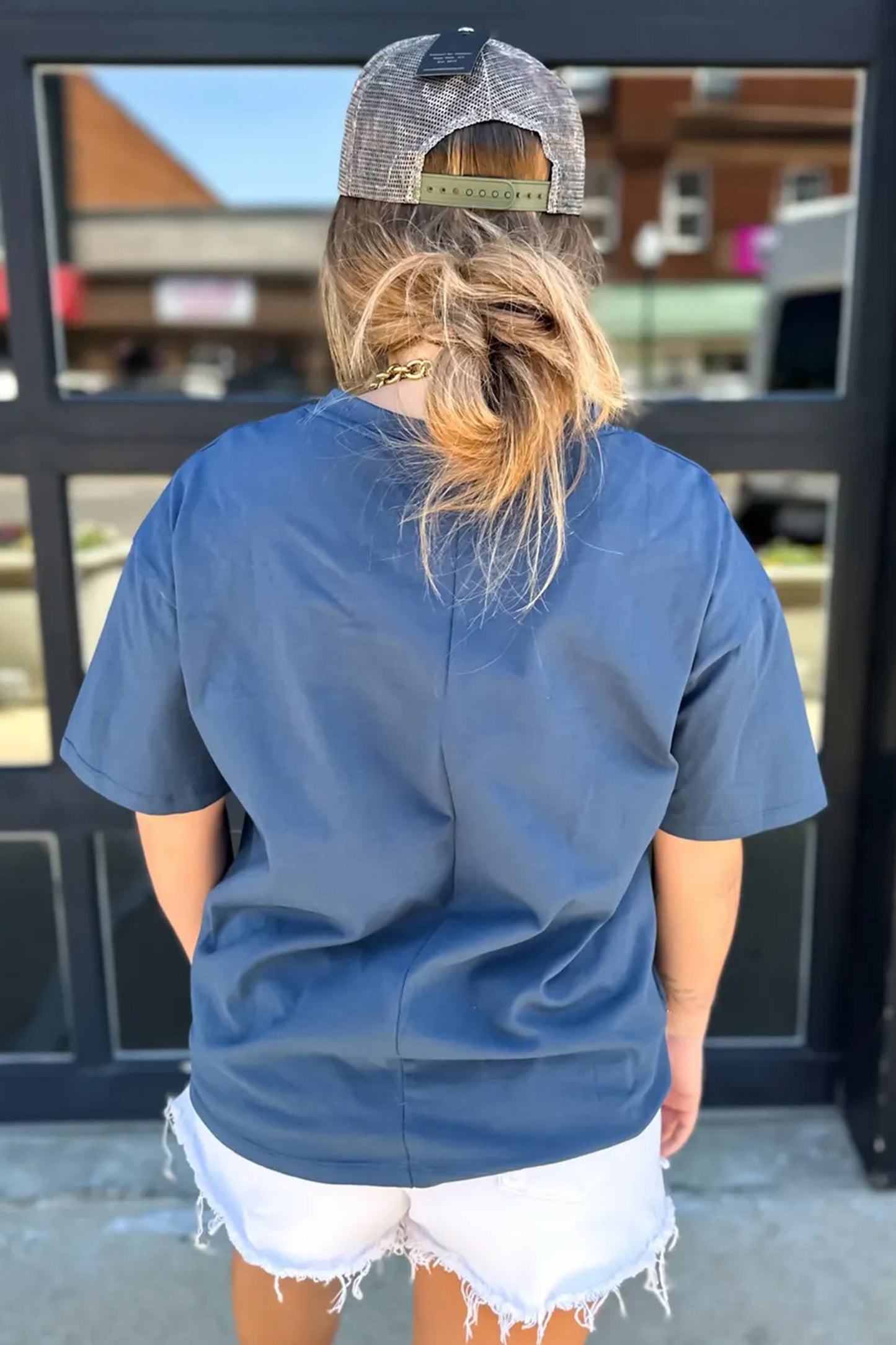 Color block denim pocket tee
