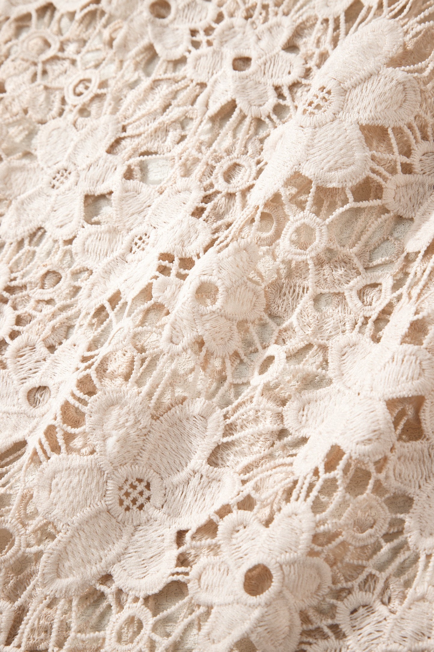 Beige Hollowed Lace Summer Dress
