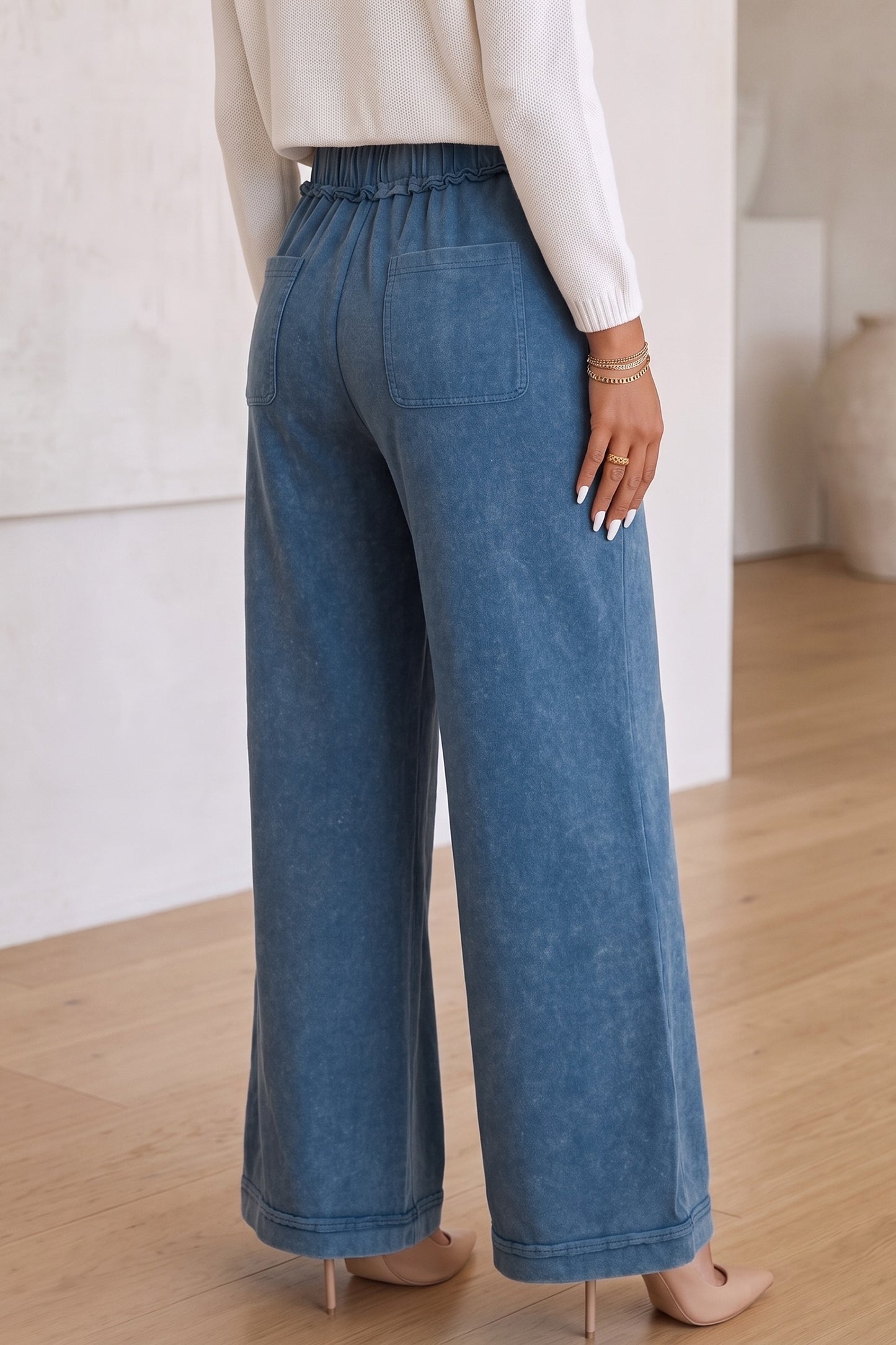 Ashleigh blue mineral wash flare leg drawstring pants
