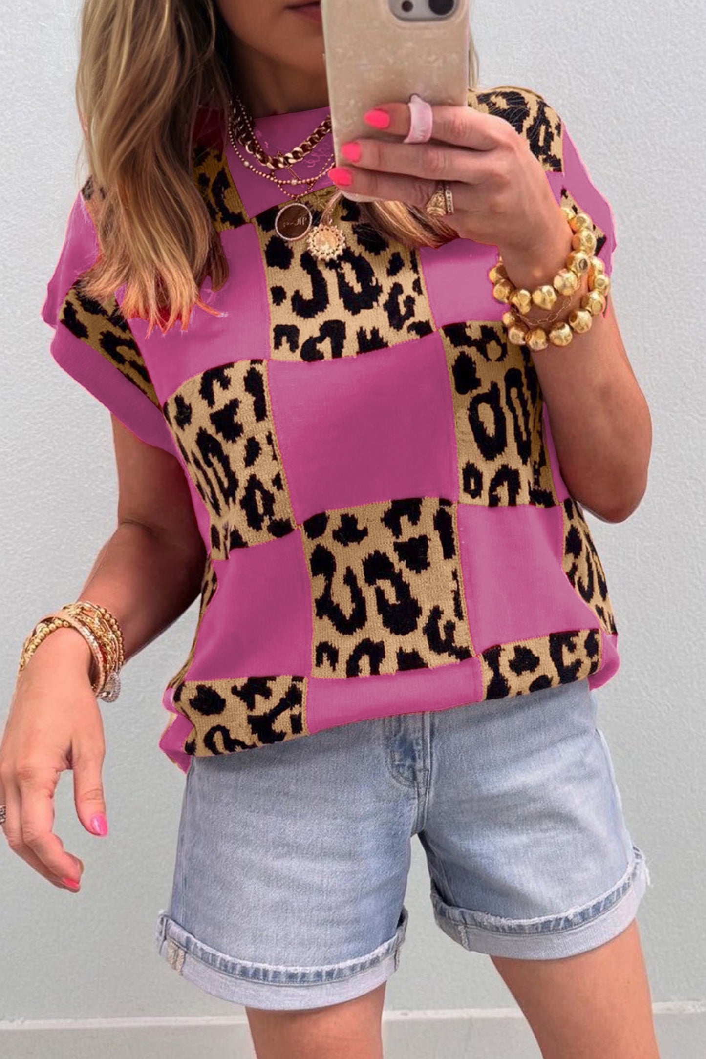 Leopard Check Sweater
