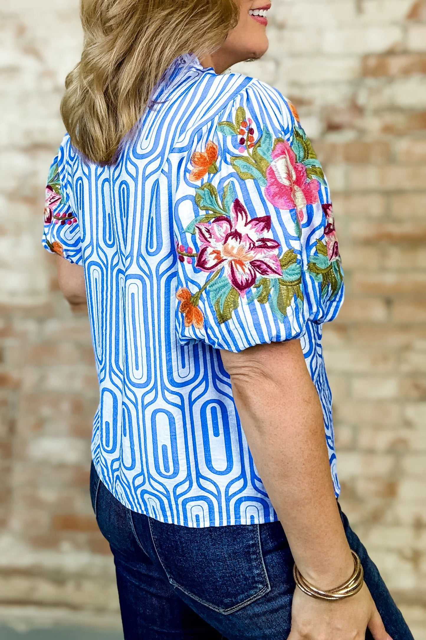 Sky Blue Geo Floral Top