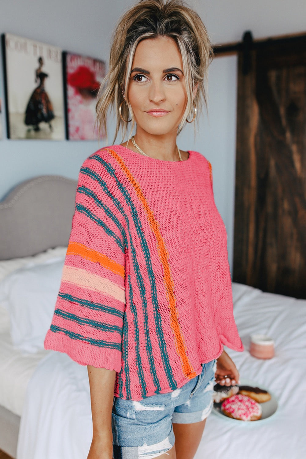 Striped Detail Lightweight Sweater