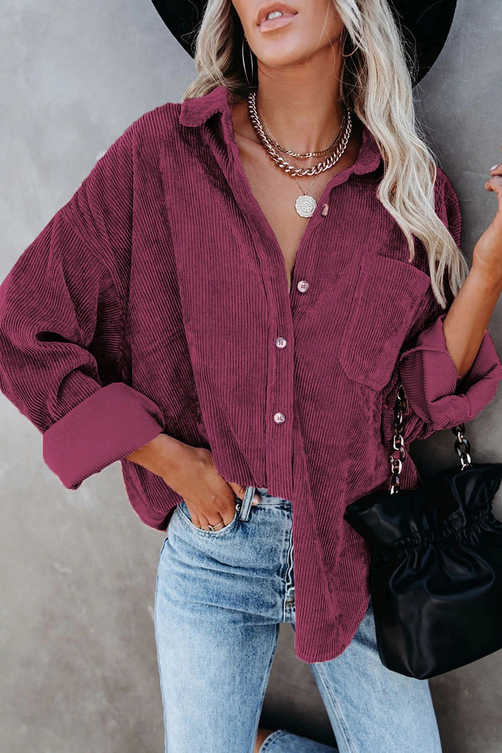 Wine corduroy button down