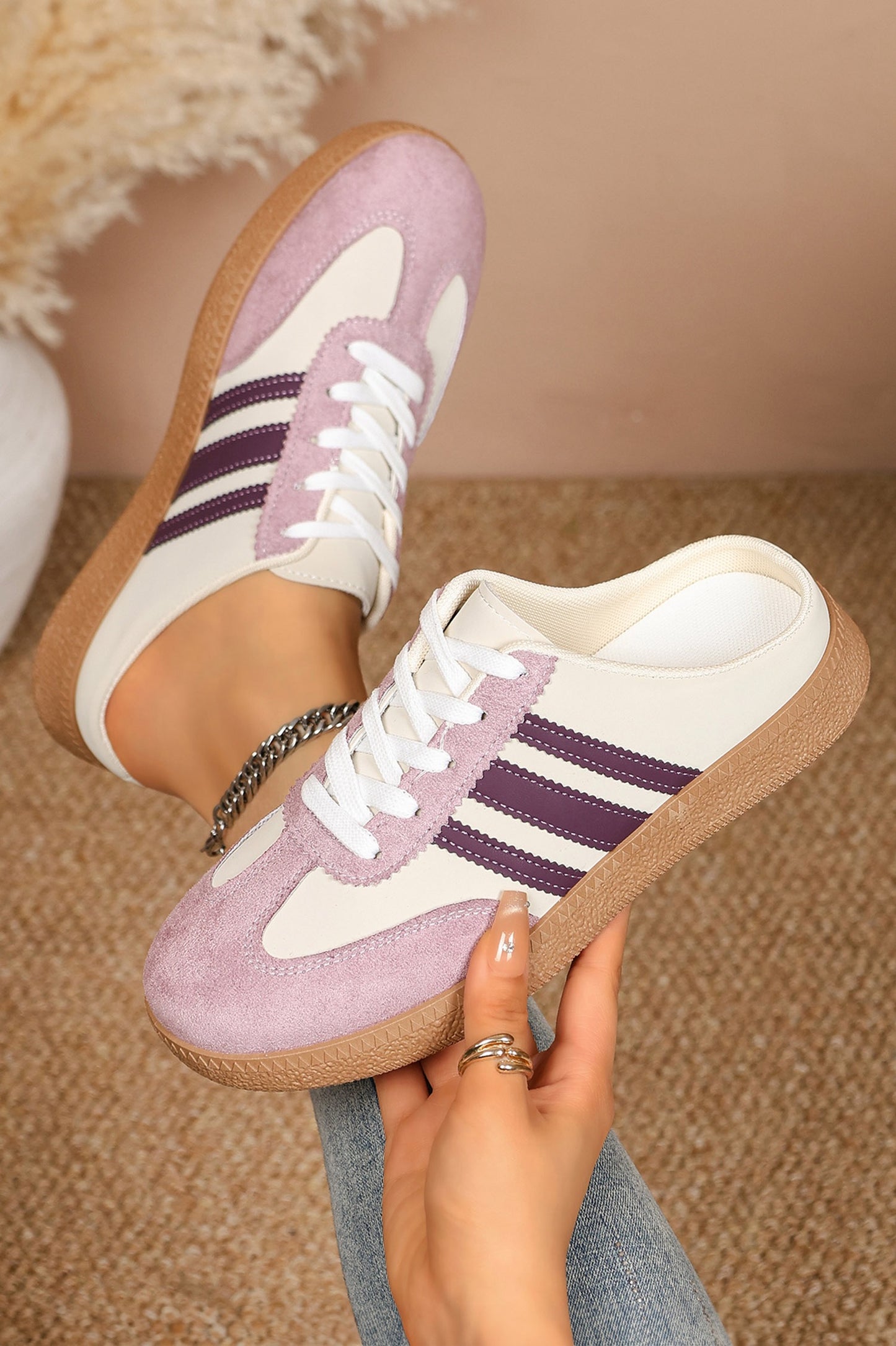 Purple PU Leather Color Block Varsity shoes
