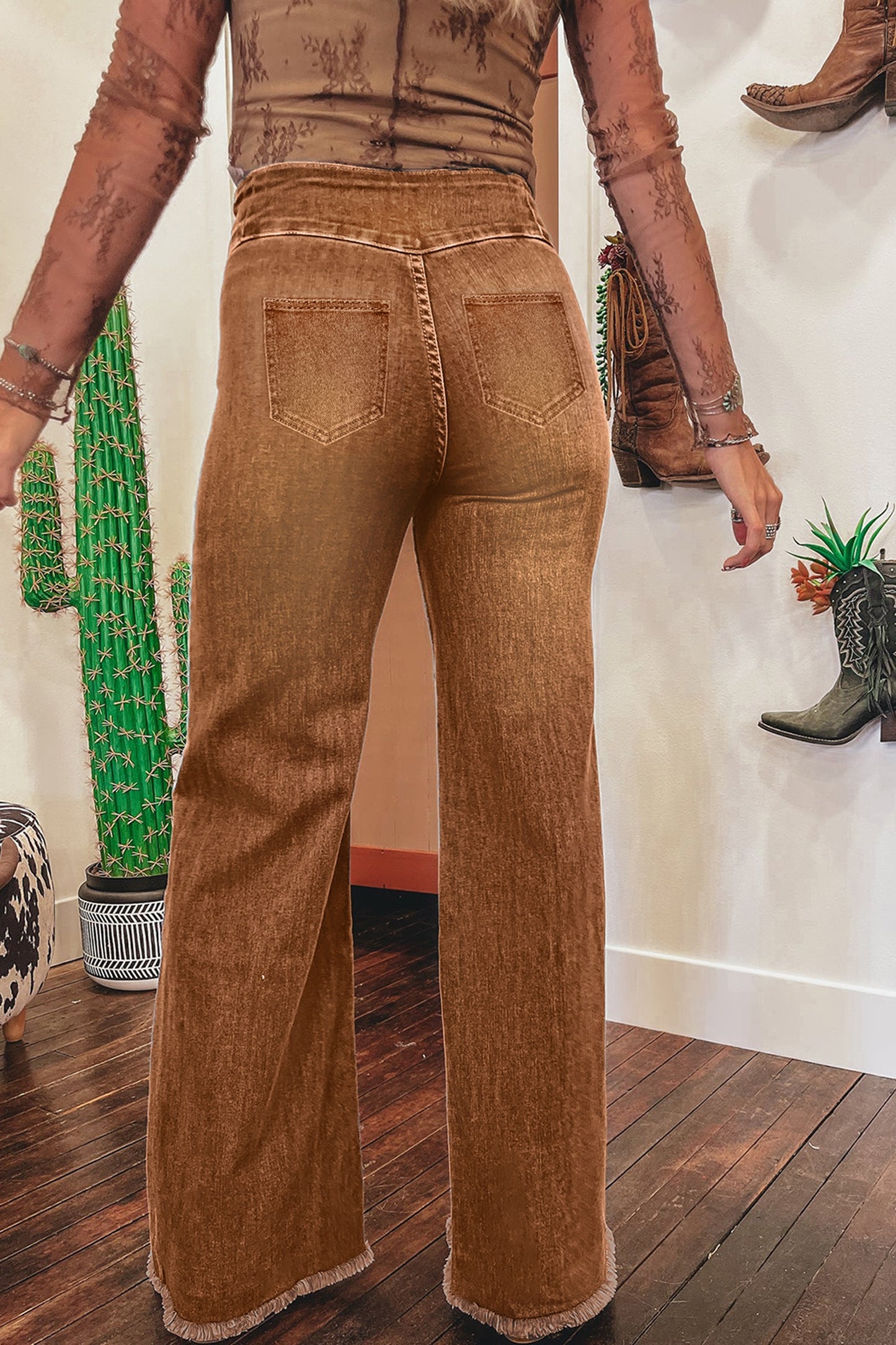 Coffee High Waist Flare Jeans