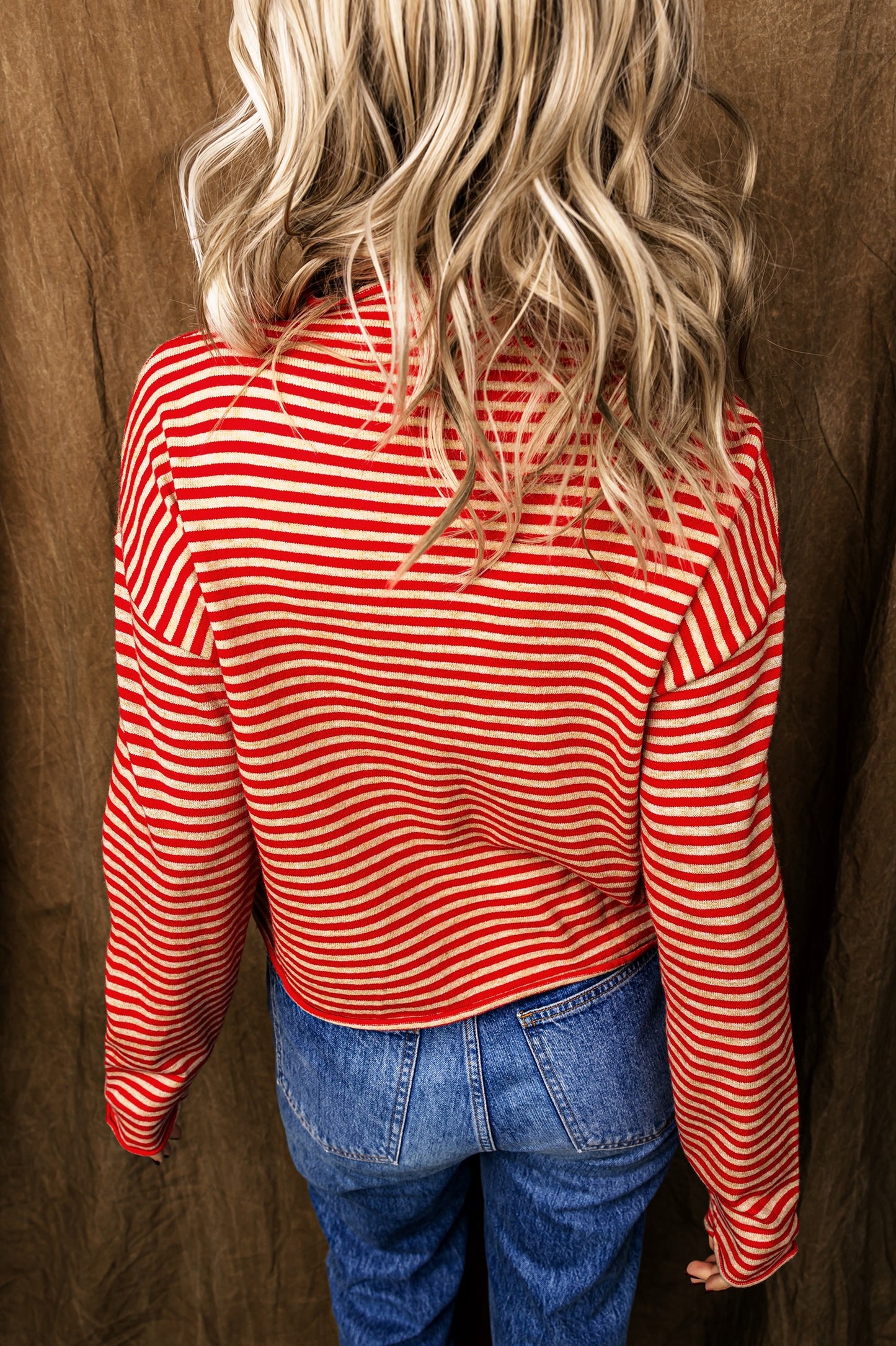 Red Stripe Long Sleeve Cardigan