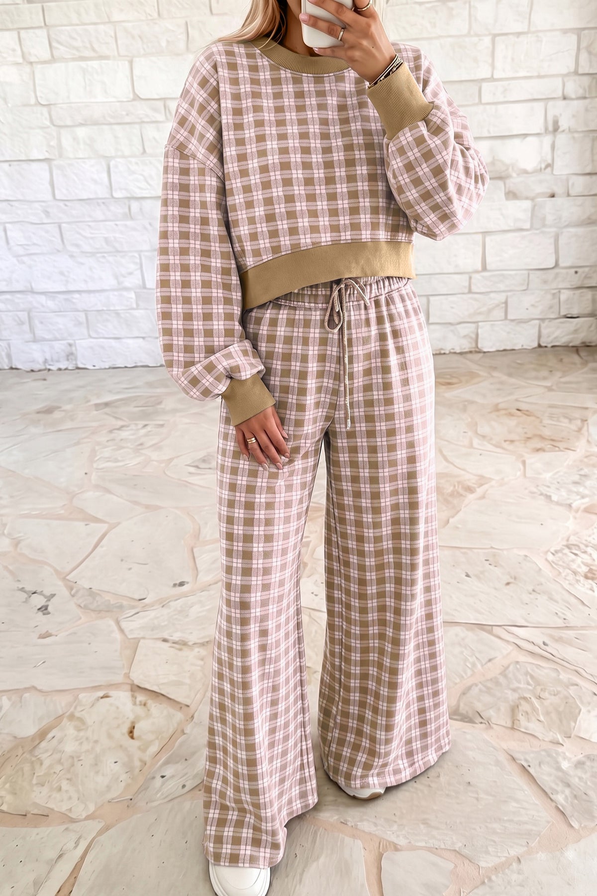 Pink + Brown Plaid Set