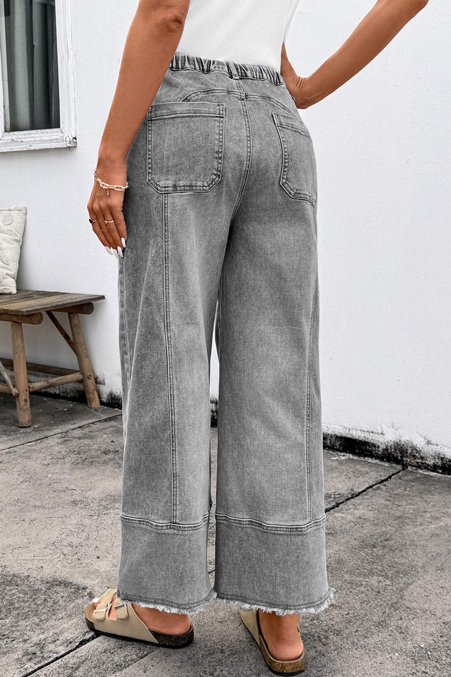 Gray Drawstring Denim Pants