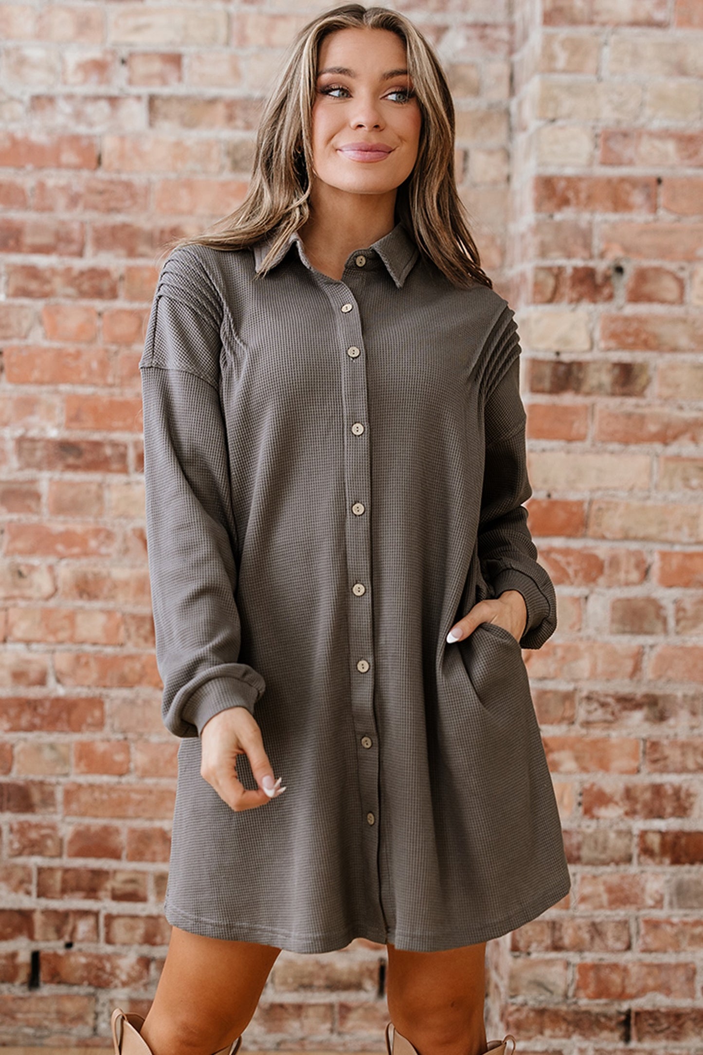 Waffle Knit Dress taupe