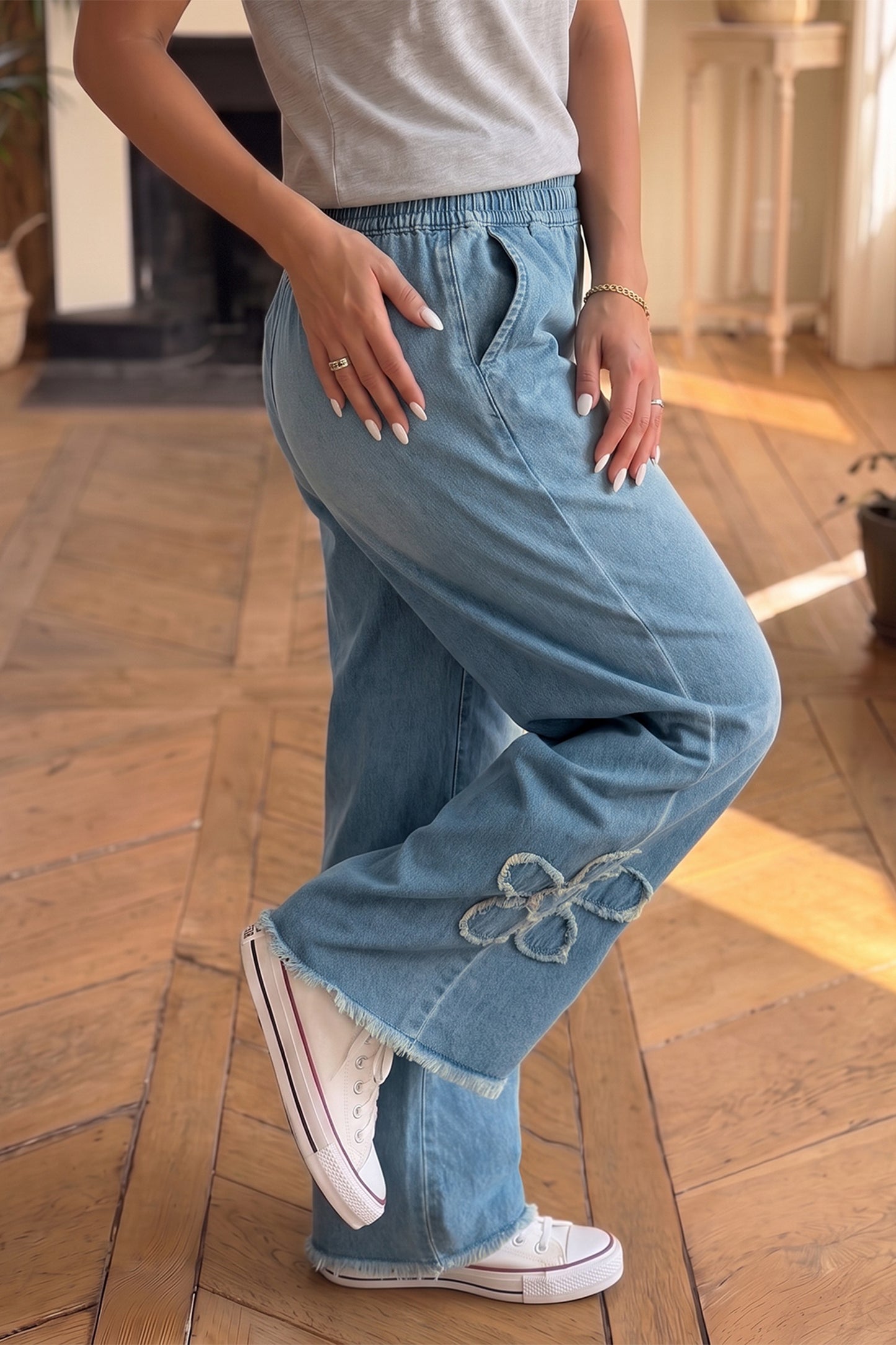 Beau Blue Wide Leg floral Jean
