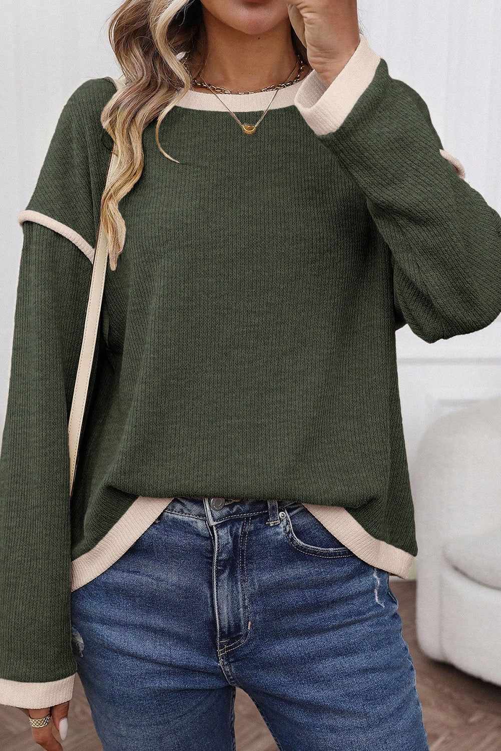 Contrast Color Trim Top