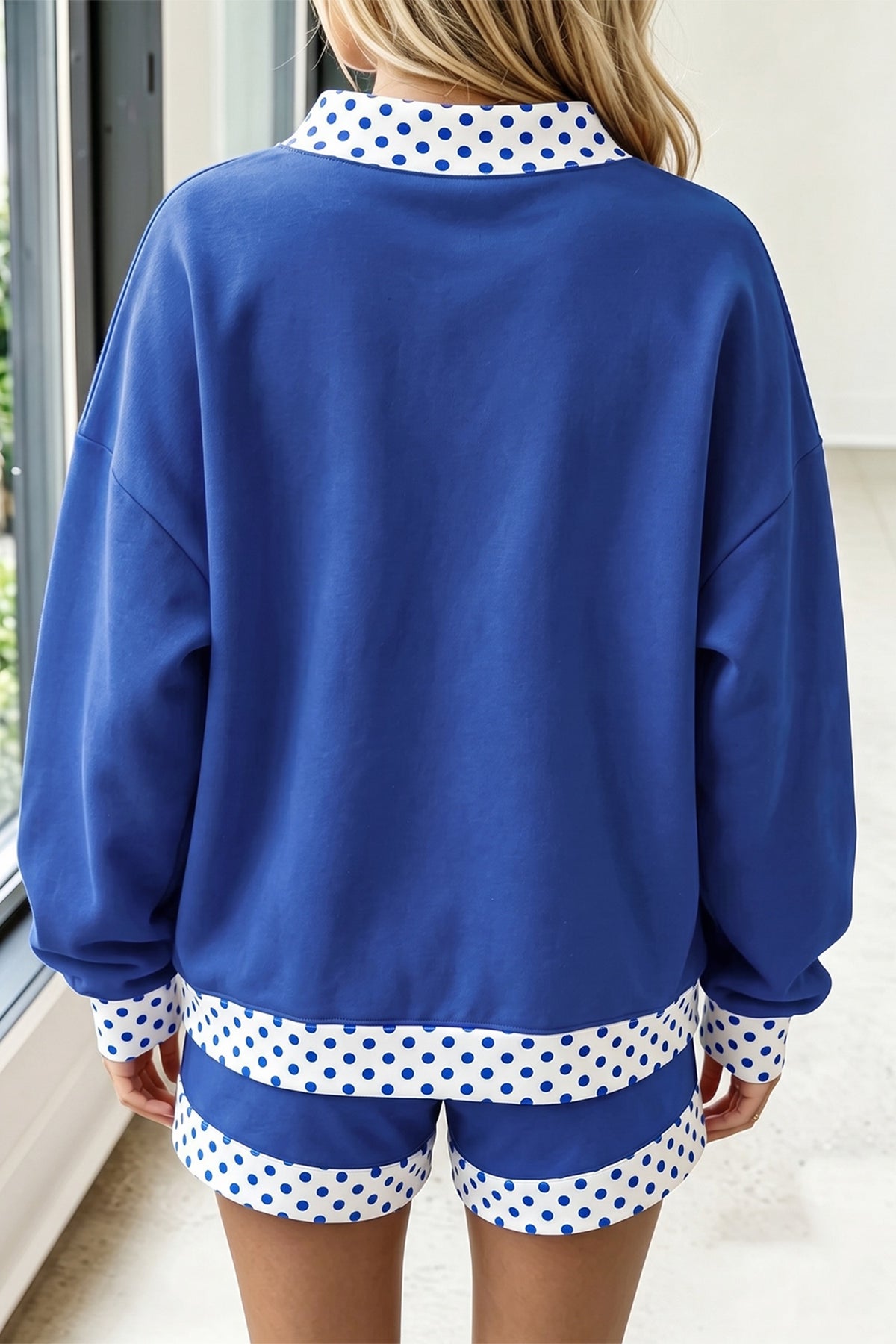 Blue and white polkadot pullover set