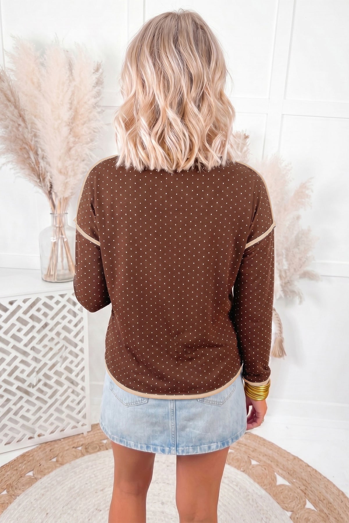 Brown Contrast Trim Sweater