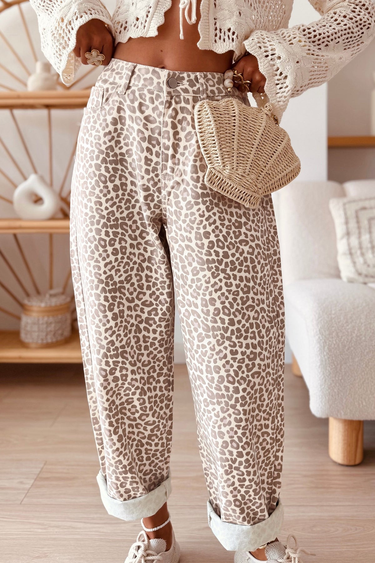 High rise leopard jeans