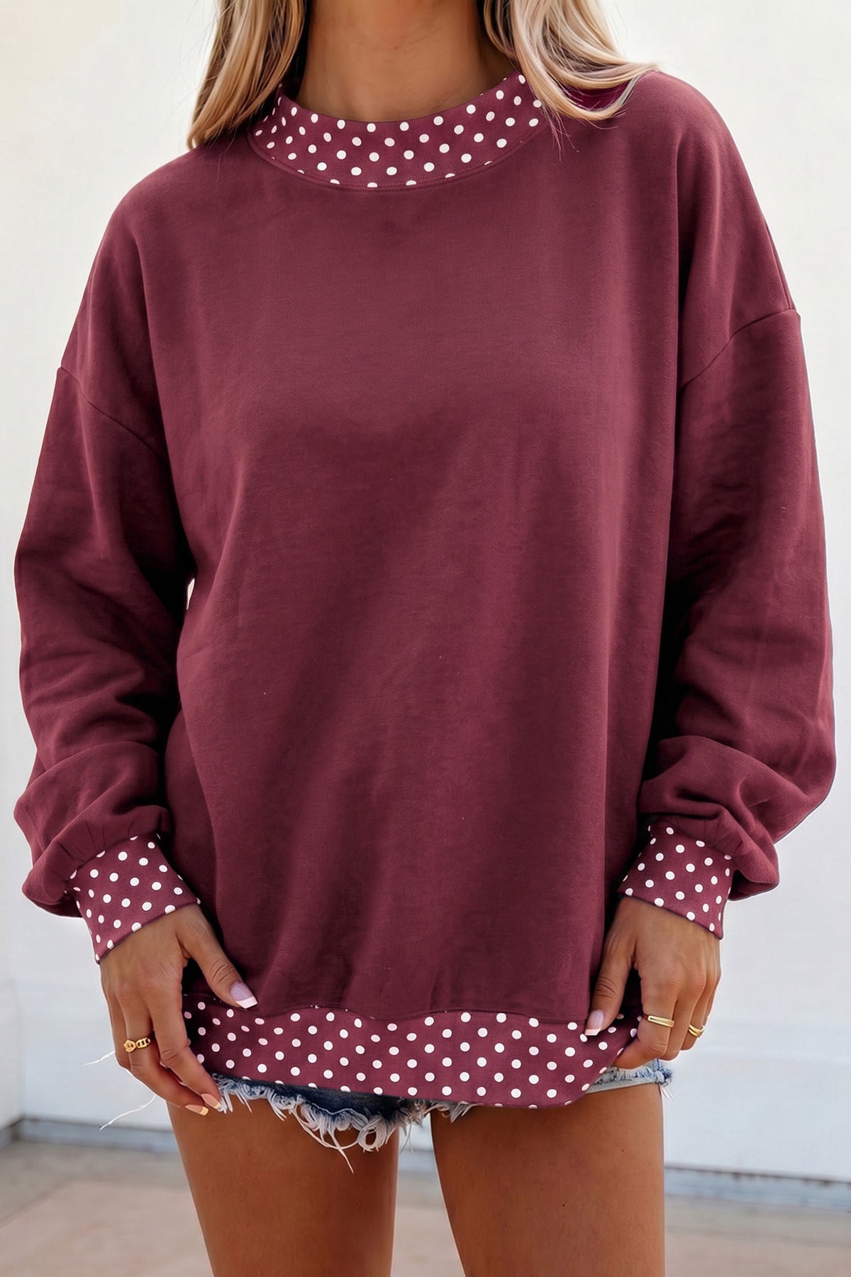 Burgundy Polka Dot Sweatshirt