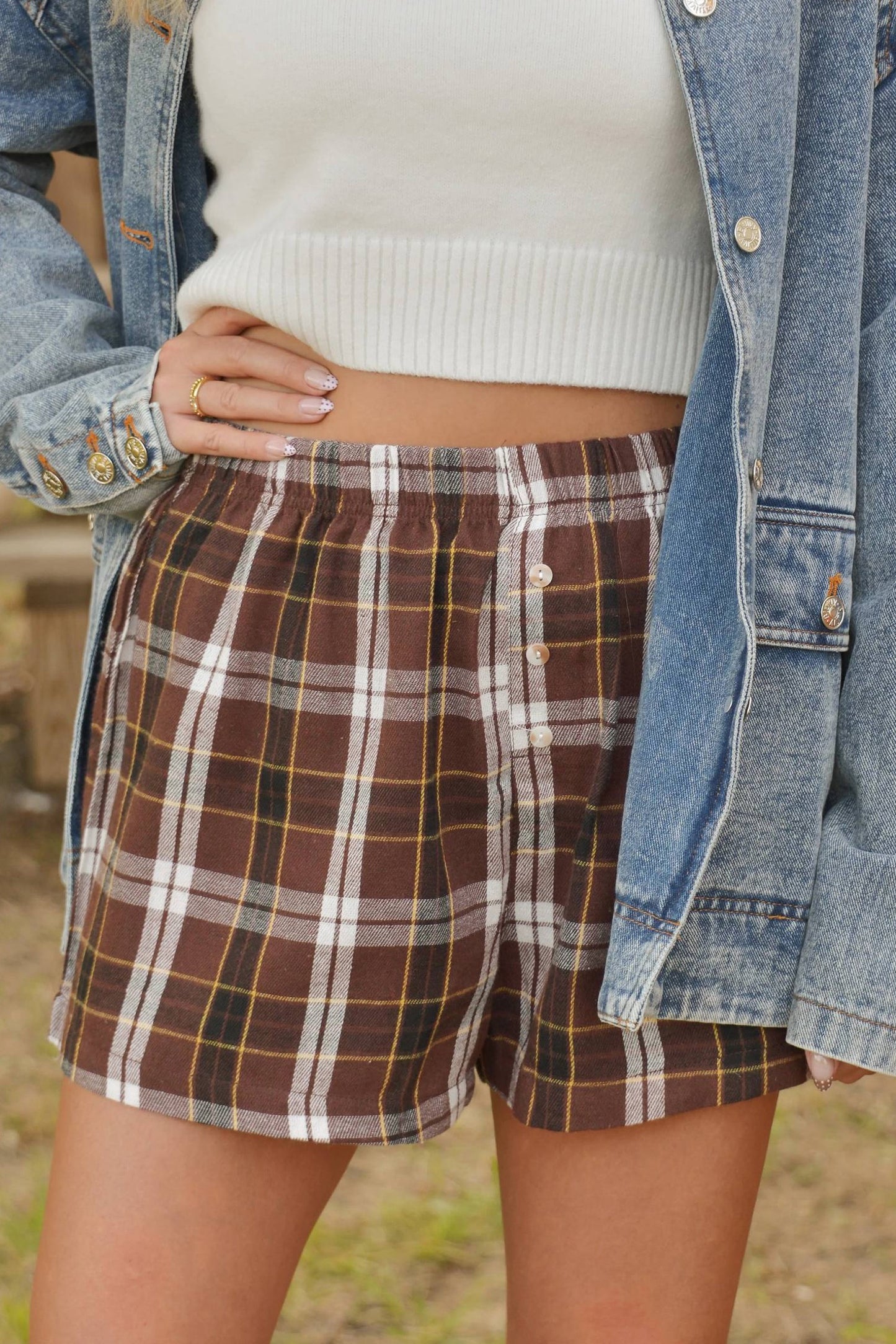 Brown Plaid Shorts