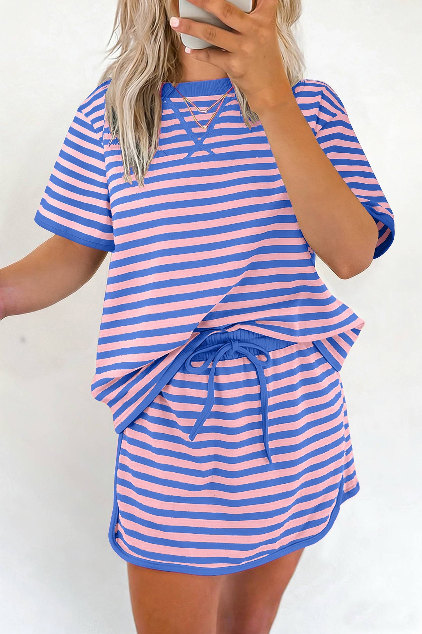 Blue stripe relaxed skort set