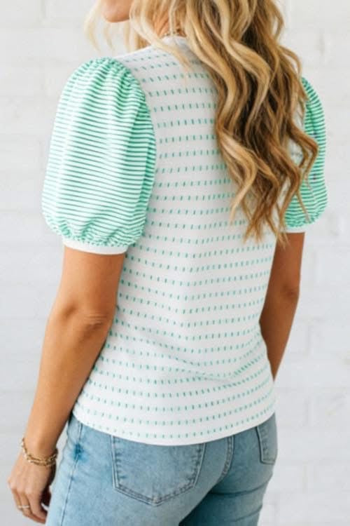 Green Stipe puff sleeve top