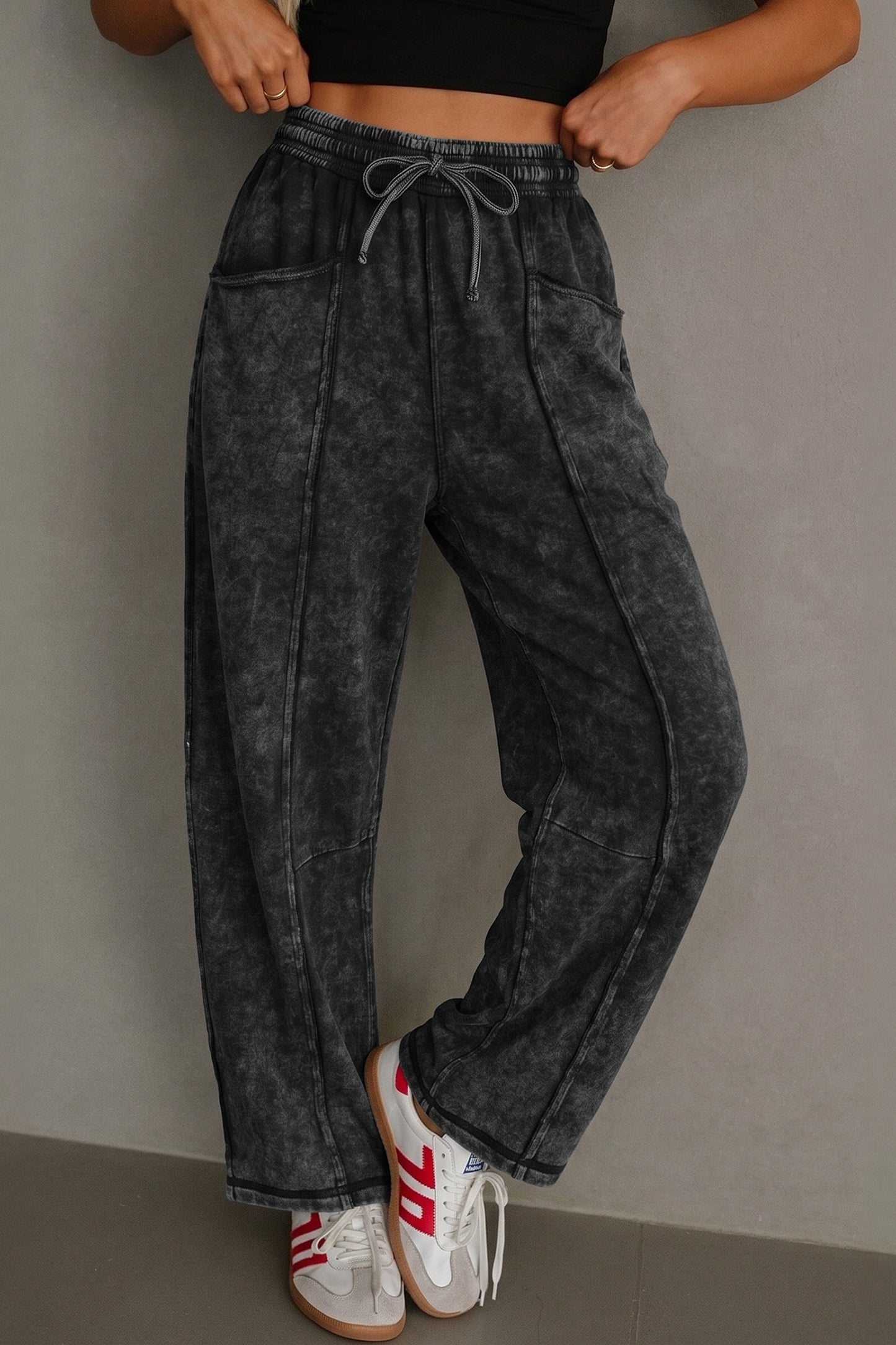 Black mineral wash pants