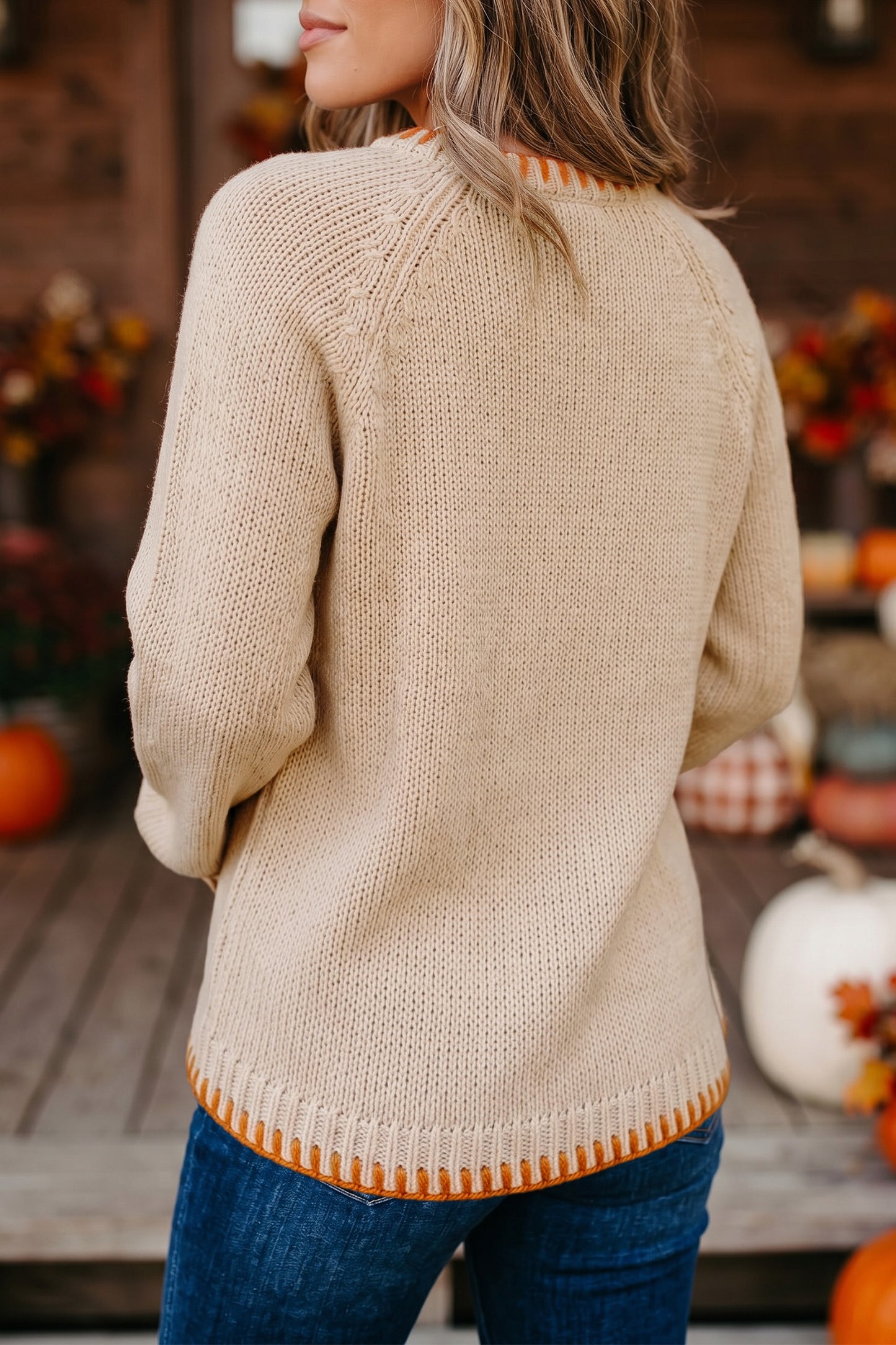 Floral embroidered pumpkin sweater