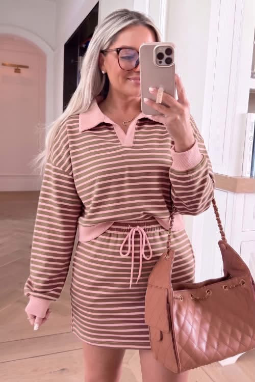 Brown and Pink long sleeve skort set