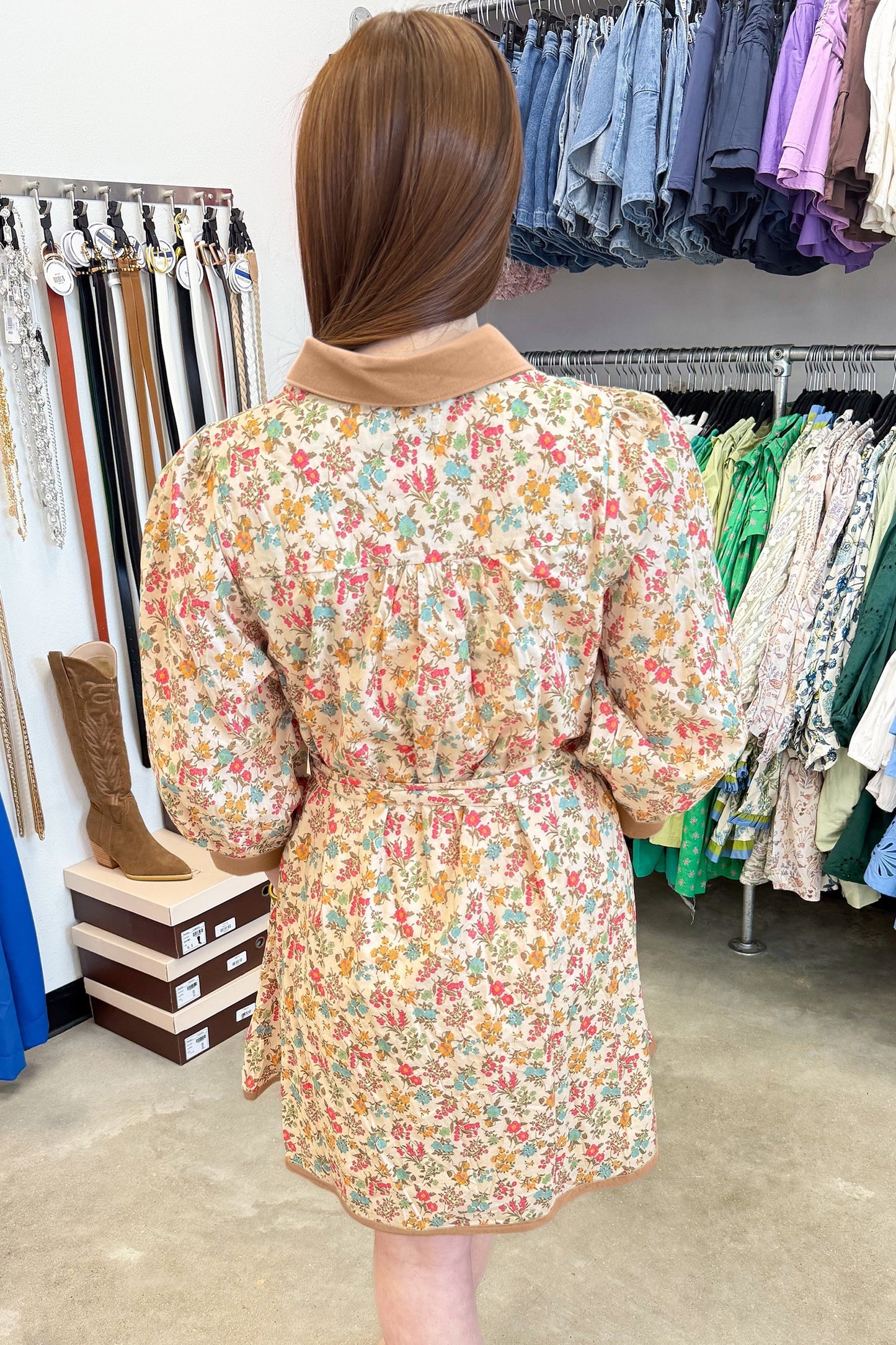 Orange Floral Belted Dress