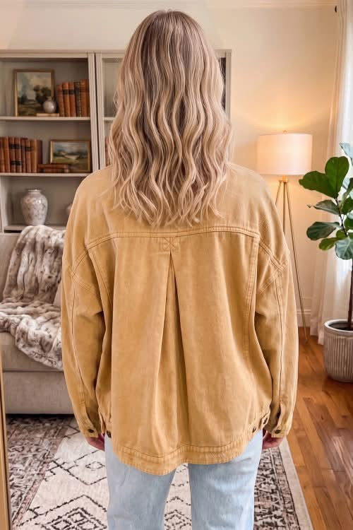 Honey gold metal button collar denim jacket