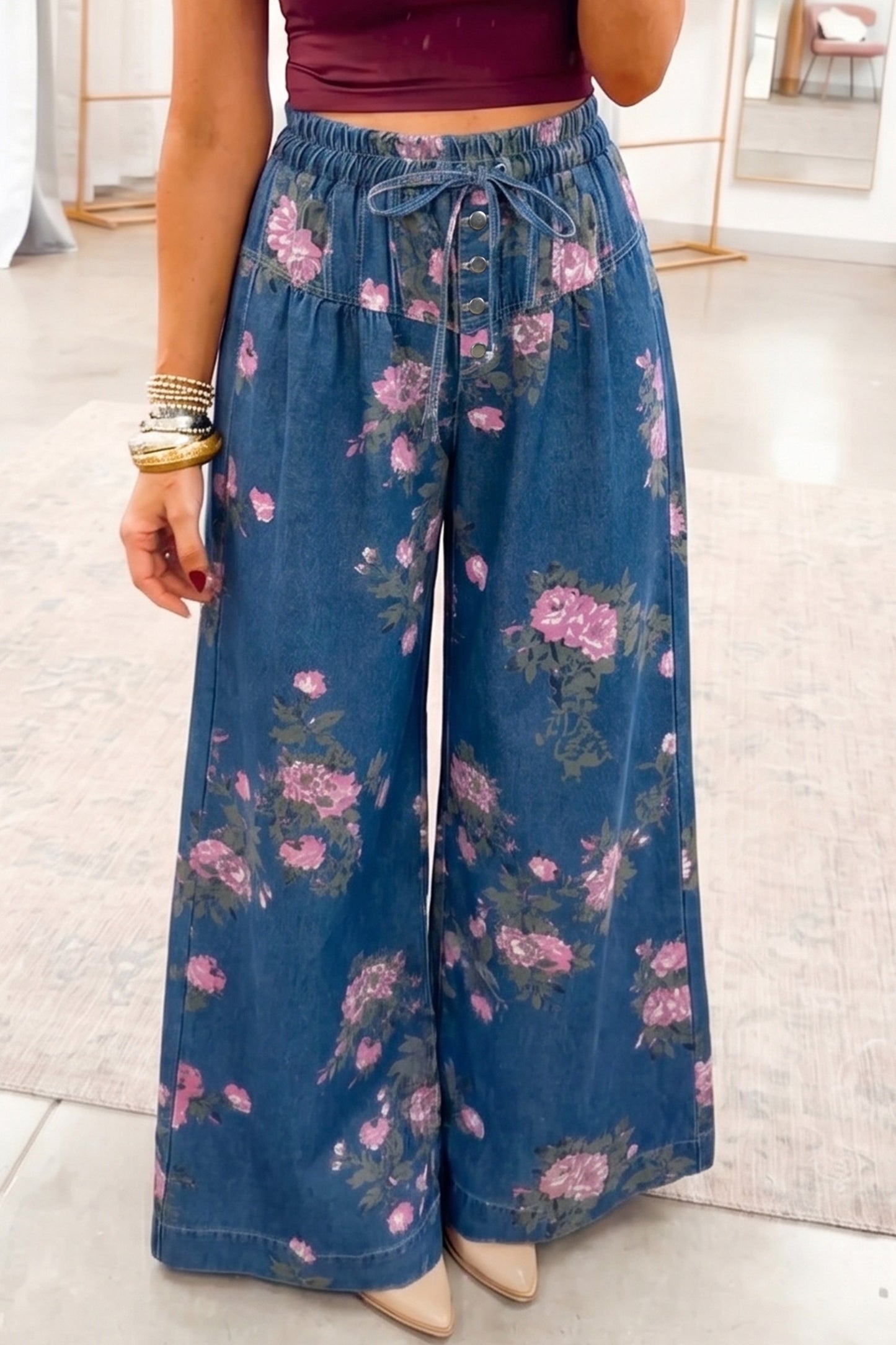 Pull on Floral Jeans