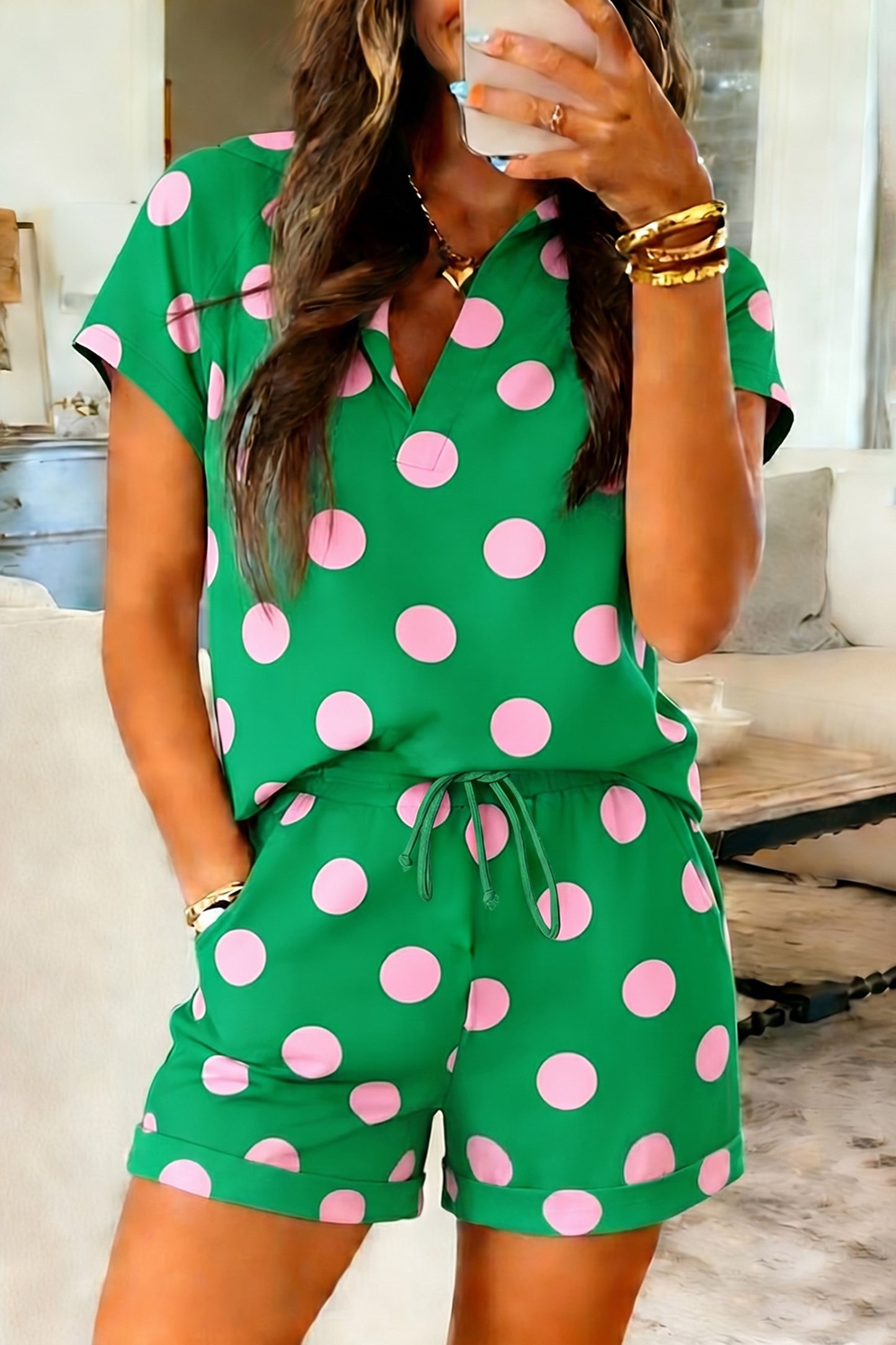 Polka Dot V neck set