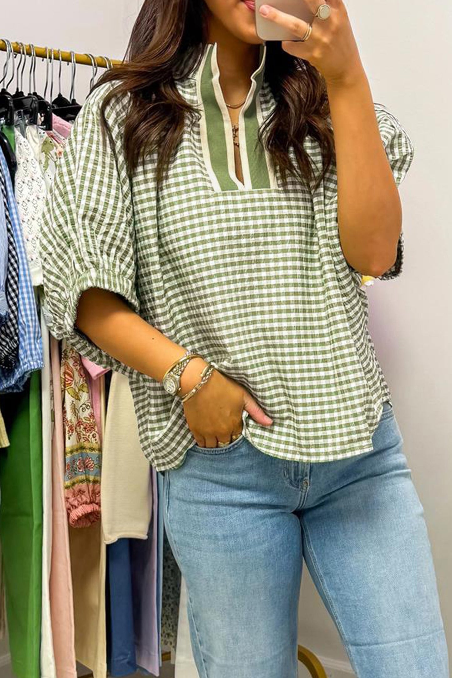 Green color block top