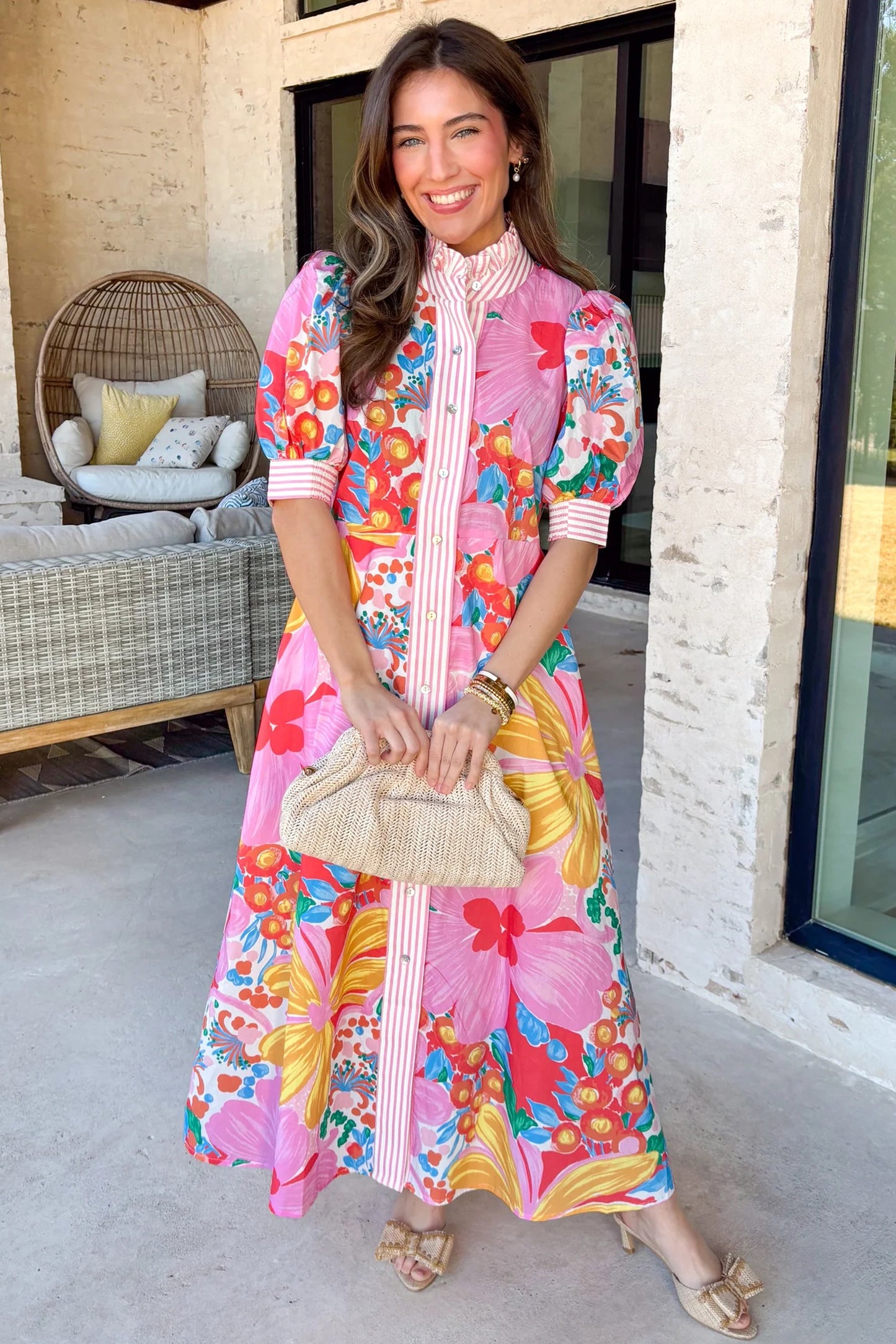 Pink Floral Button Down Dress