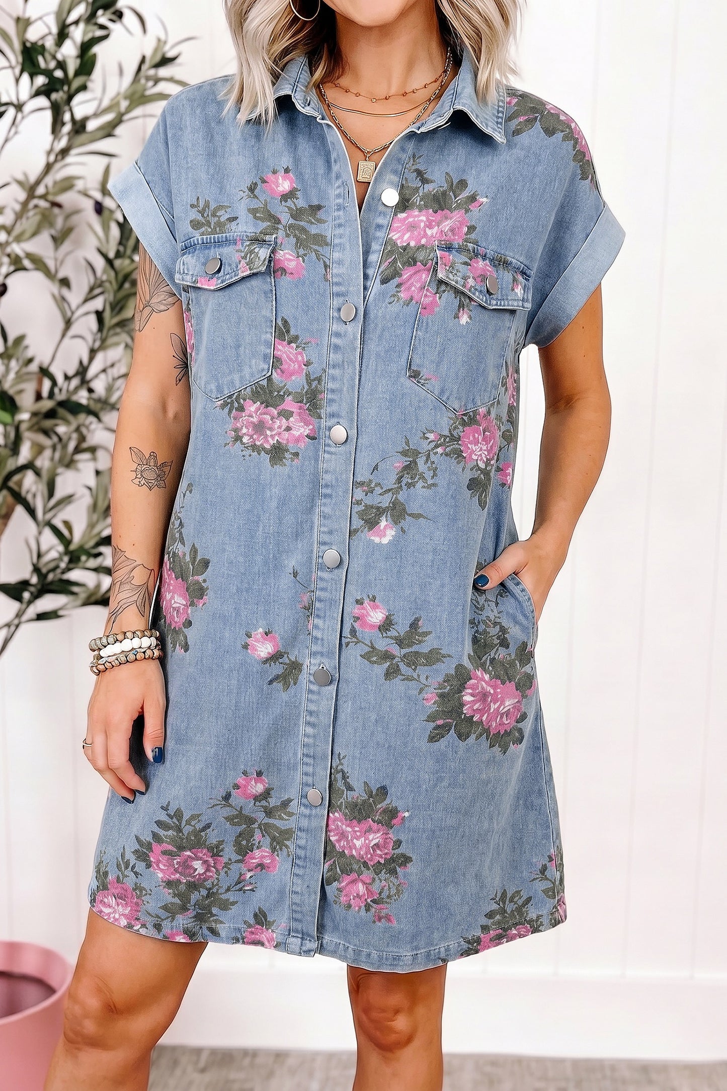 Vintage Floral Denim Dress