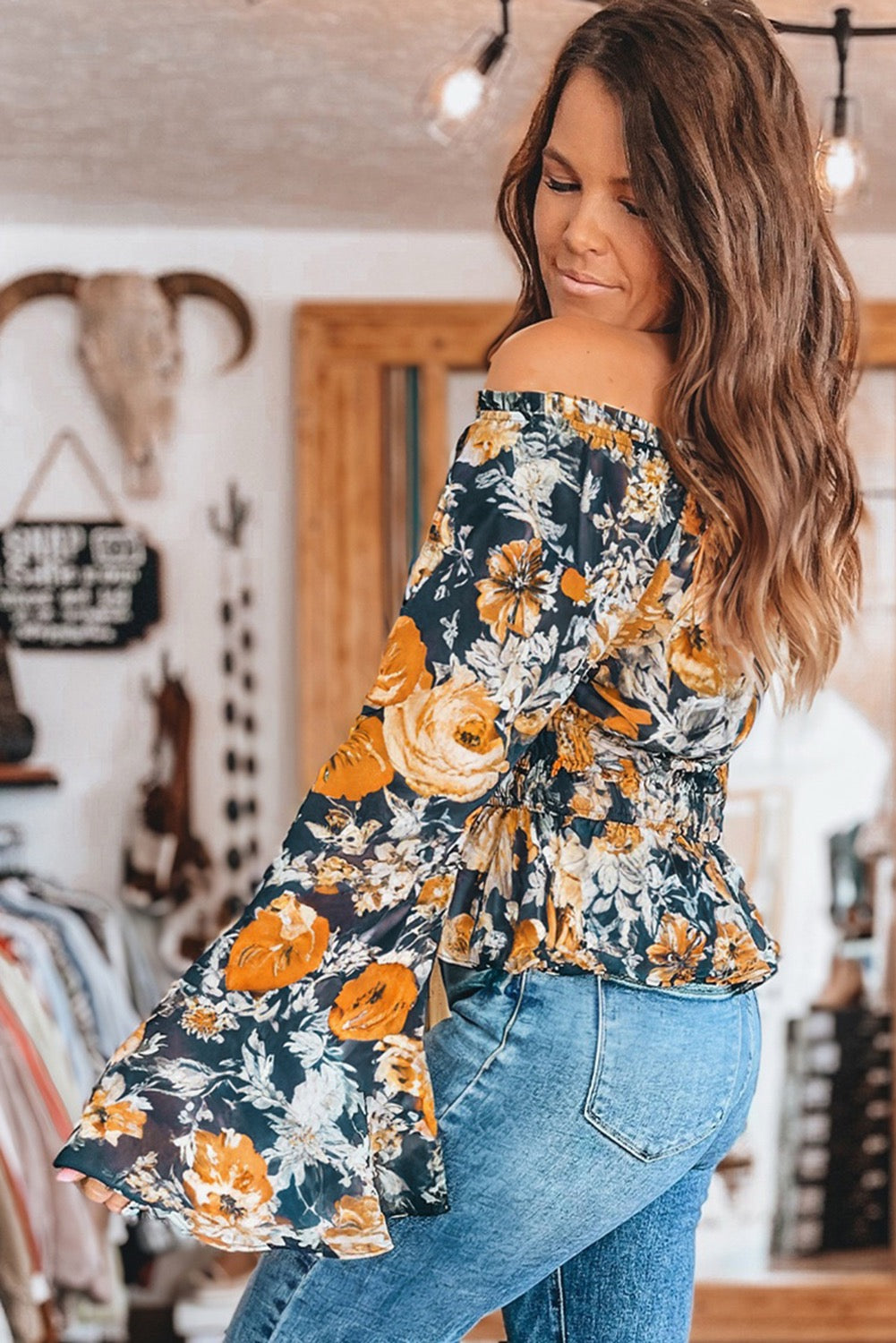 Smocked Floral Peplum Top