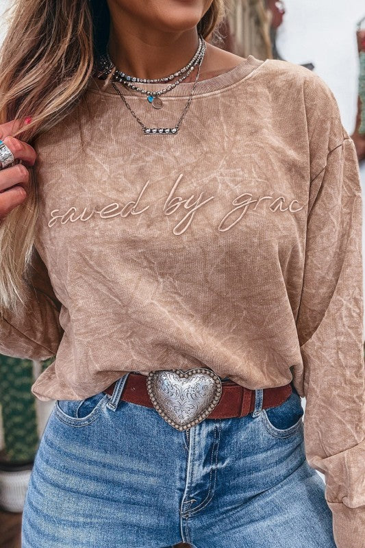 Embroidered Saved By Grace Crew neck
