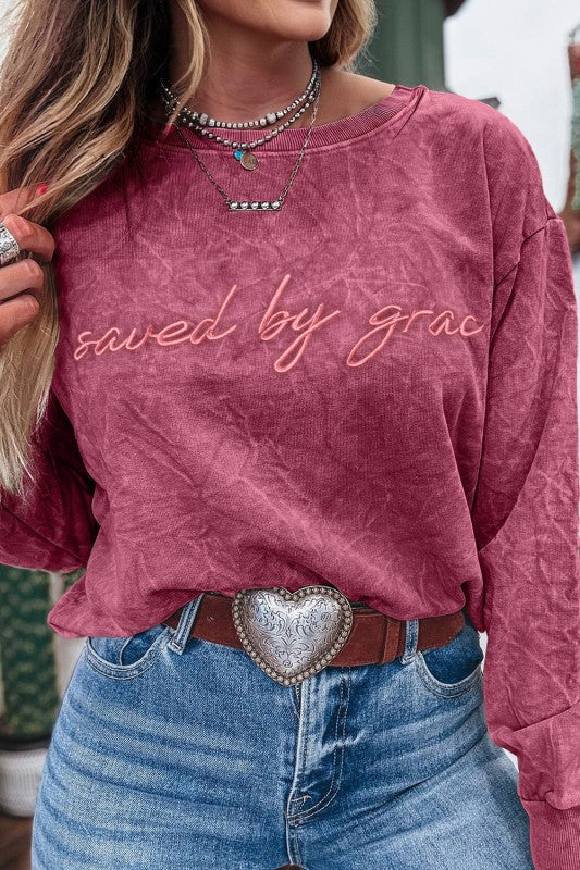 Embroidered Saved By Grace Crew neck