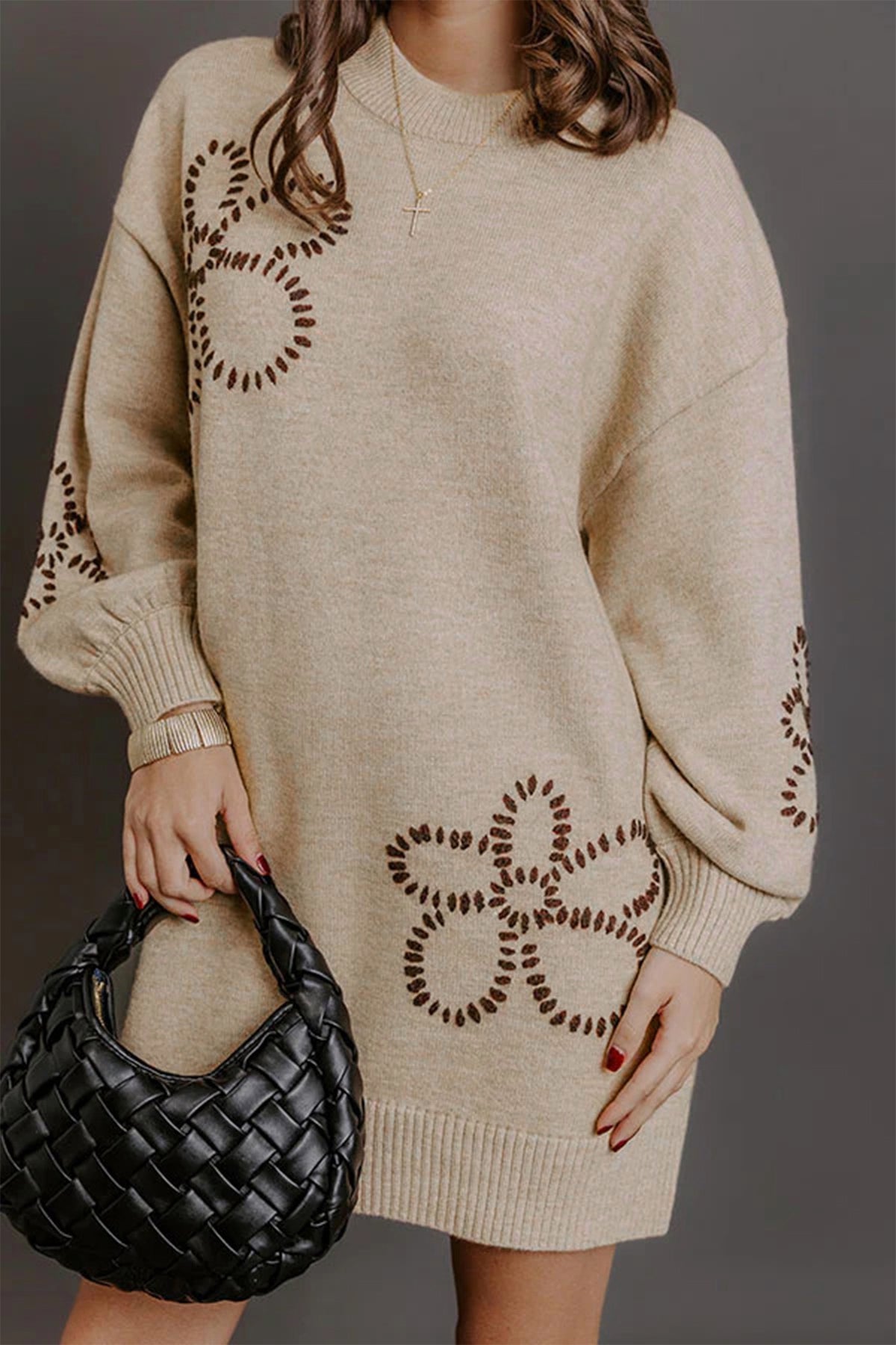 Floral Puff Sleeve Sweater Dress