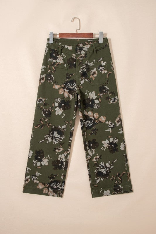 FLORAL DENIM PATCH POCKET STRAIGHT LEG