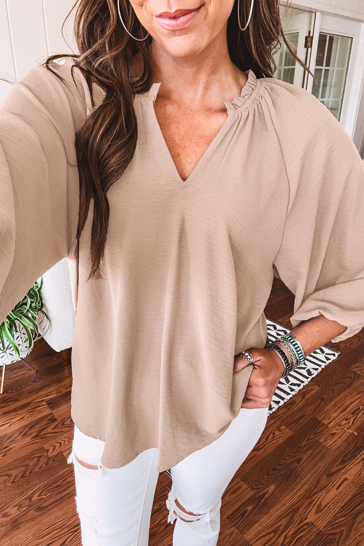 Parchment 3/4 sleeve top
