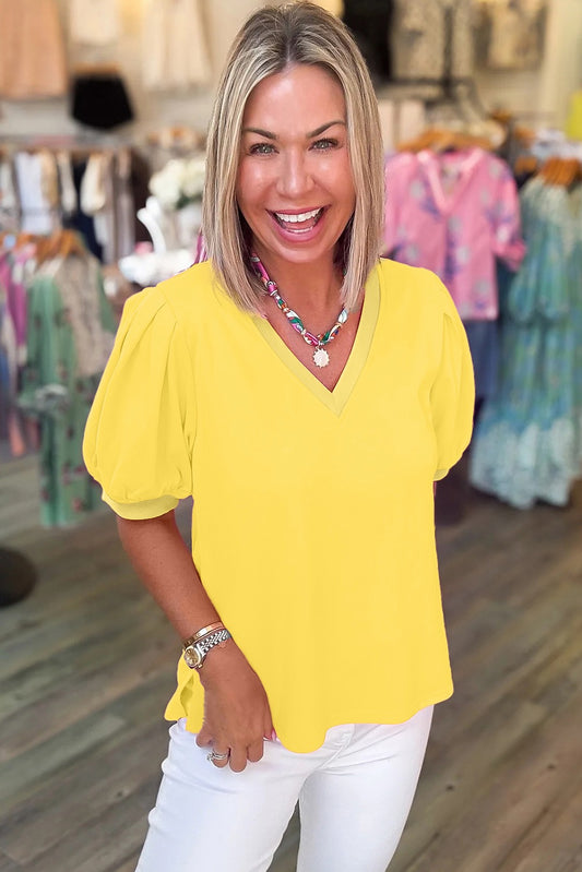 Yellow  puff sleeve top