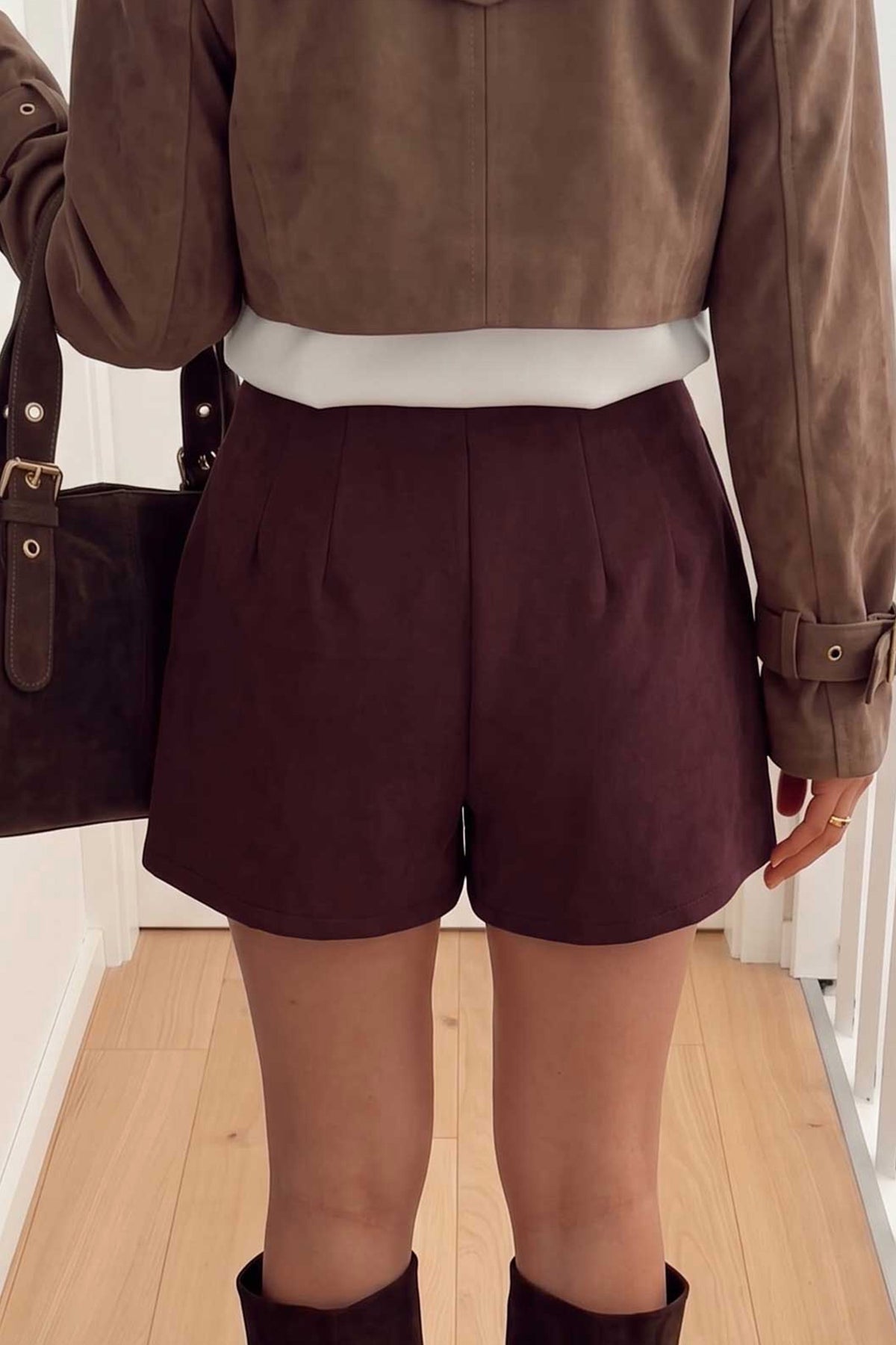 Coffee Gold Button Detail Skirt