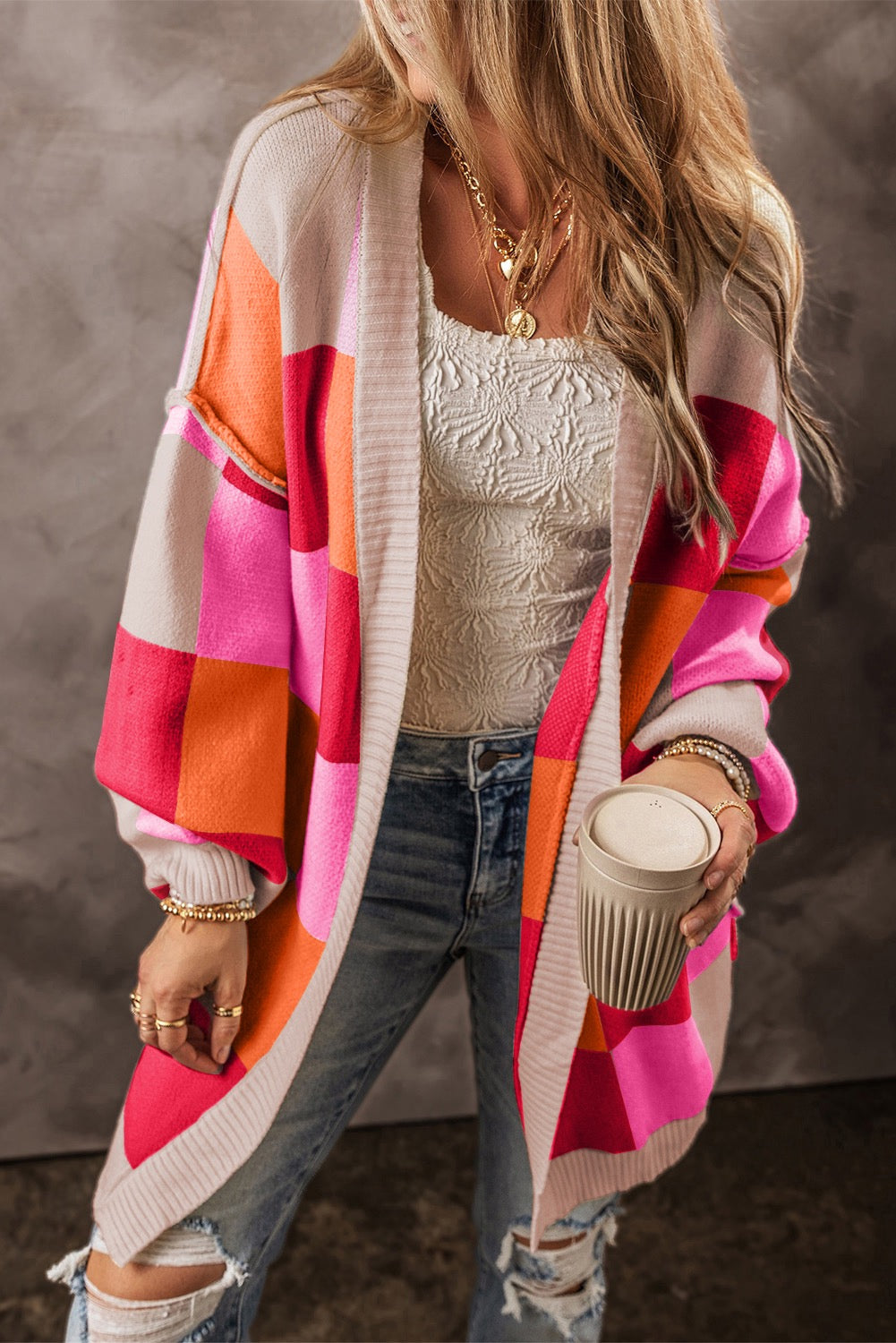 Red light check cardigan