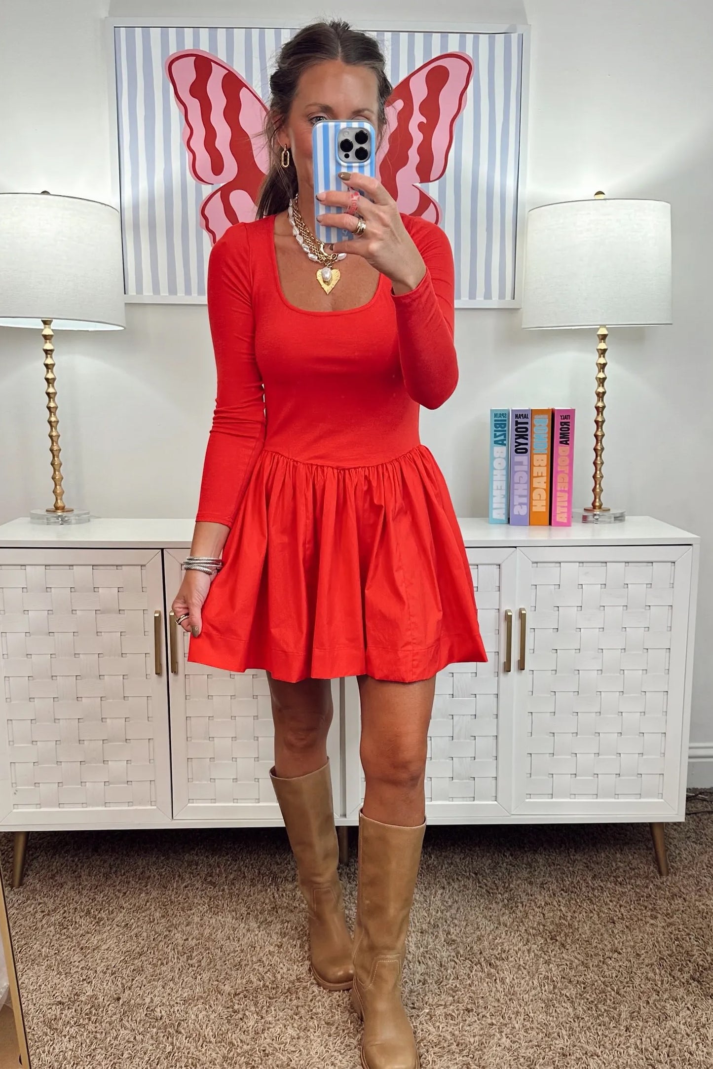 Fire red long sleeve dress